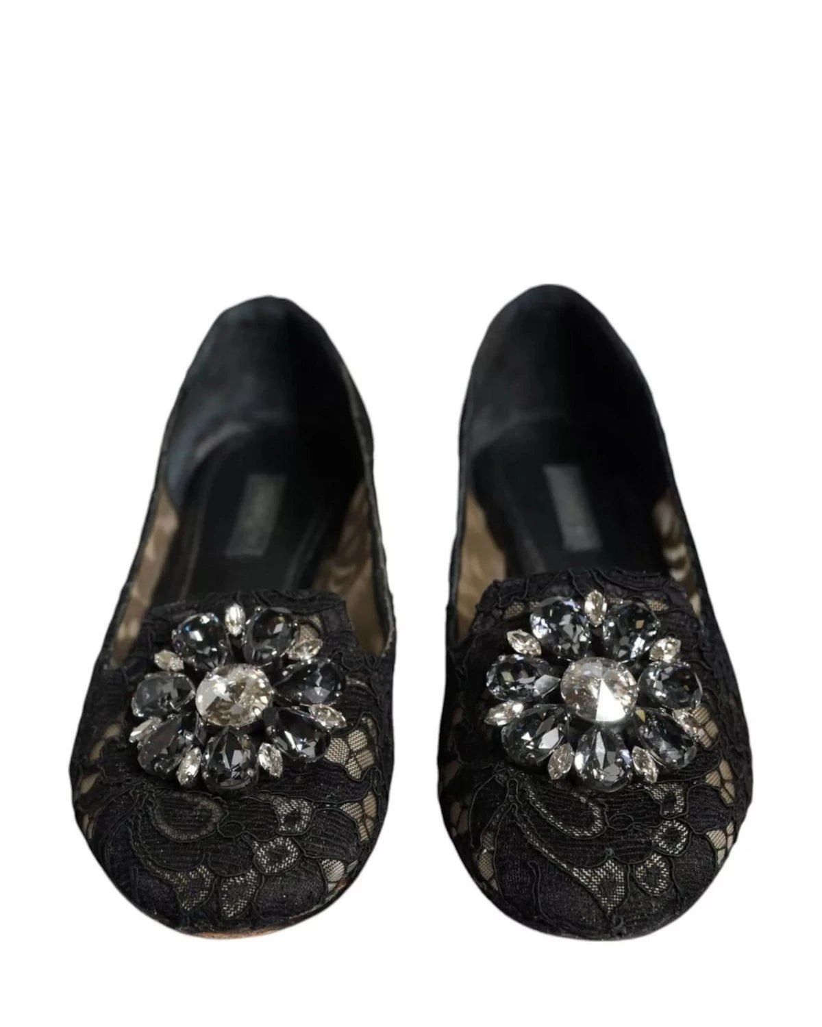 Dolce & Gabbana Black Lace Crystal Ballet Flats Loafer Shoes Flats