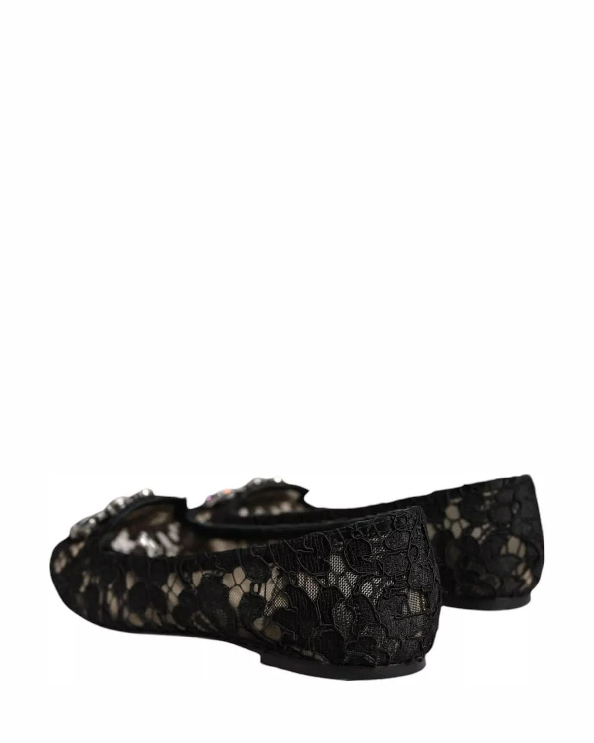 Dolce & Gabbana Black Lace Crystal Ballet Flats Loafer Shoes Flats