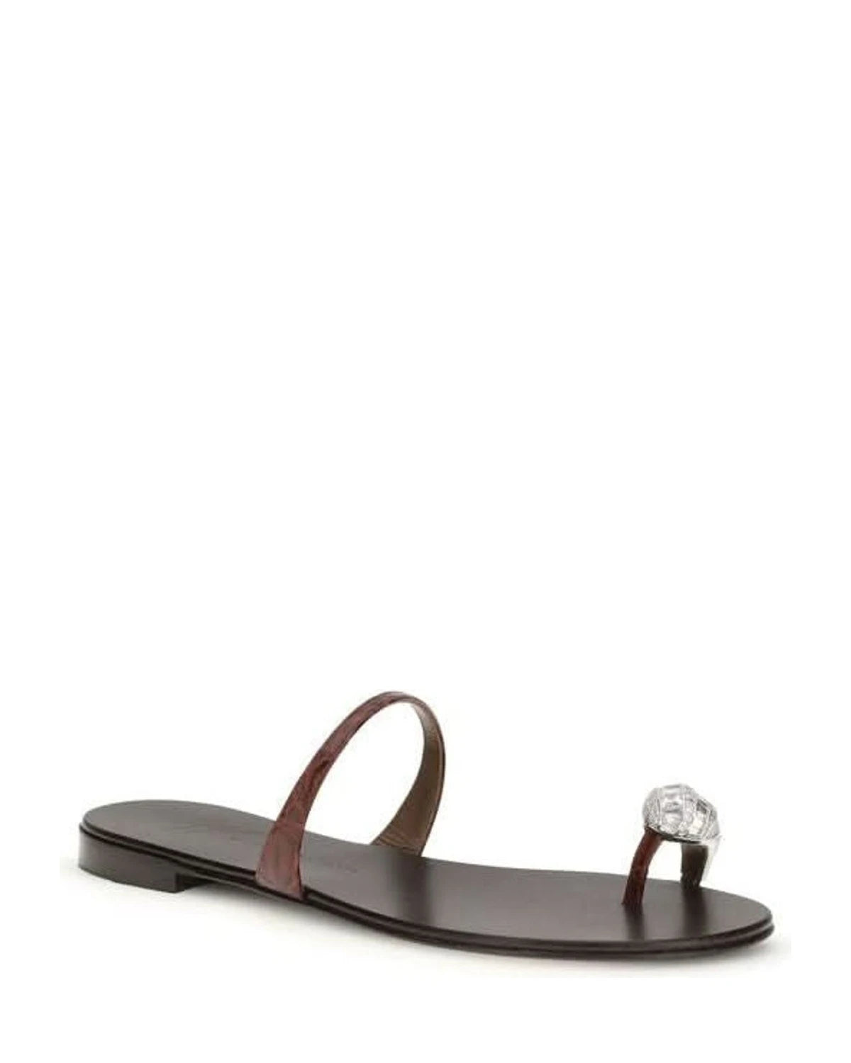 Giuseppe Zanotti Brown Calf Leather Bos Taurus Flat Sandals Flats