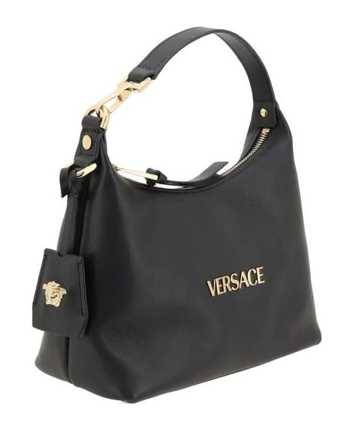 Versace Black Calf Leather Bos Taurus Handbag Hobo Bags