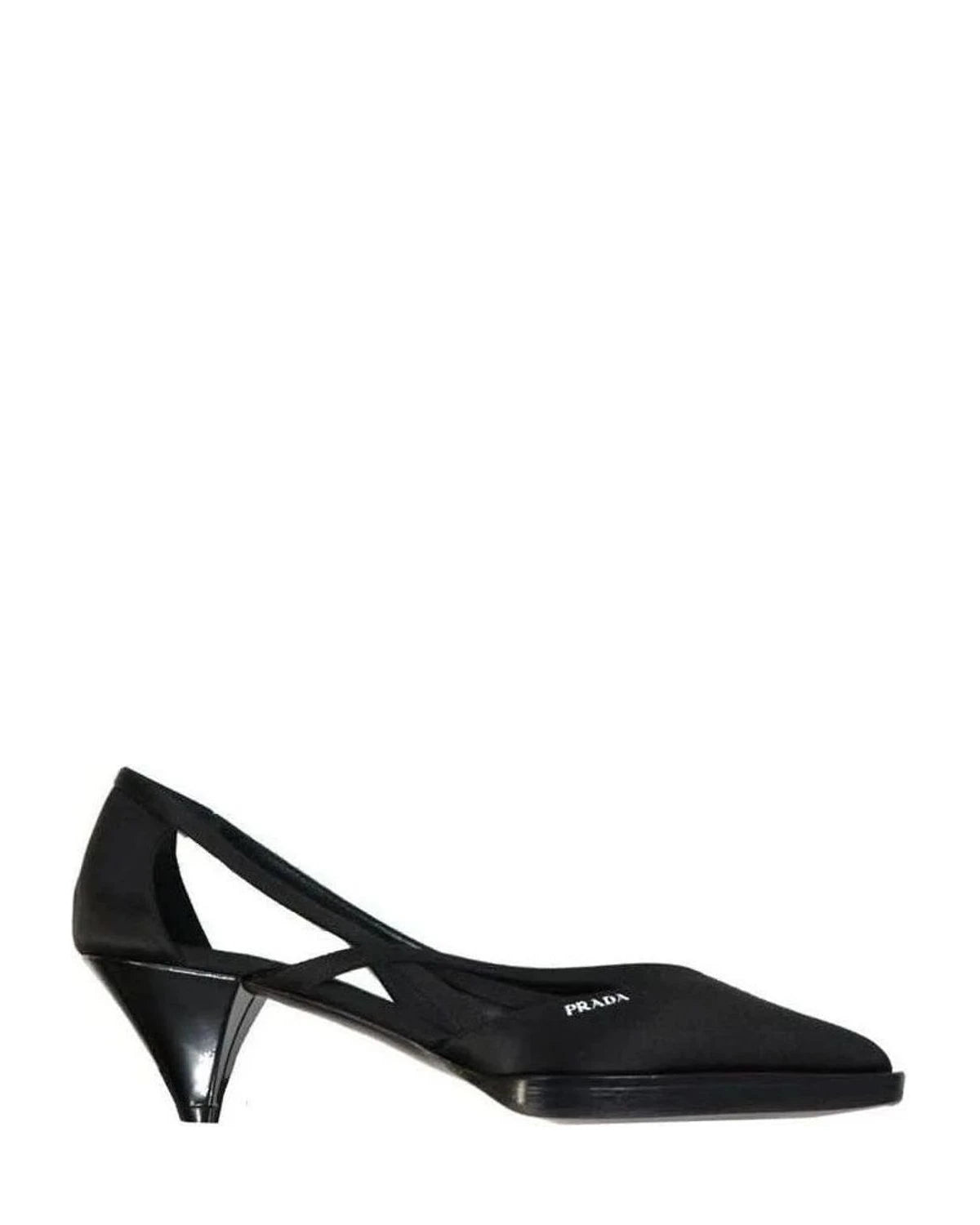 Prada Black Silk Mid Heel Pumps