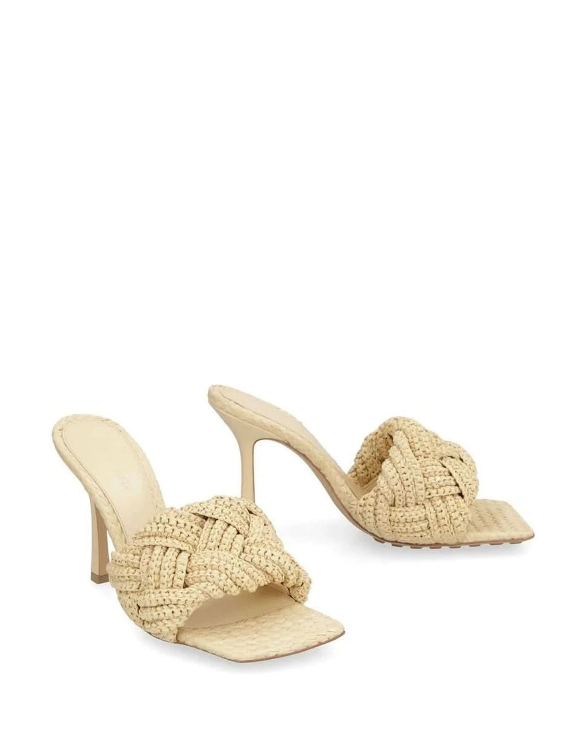 Bottega Veneta Beige Raffia Mules