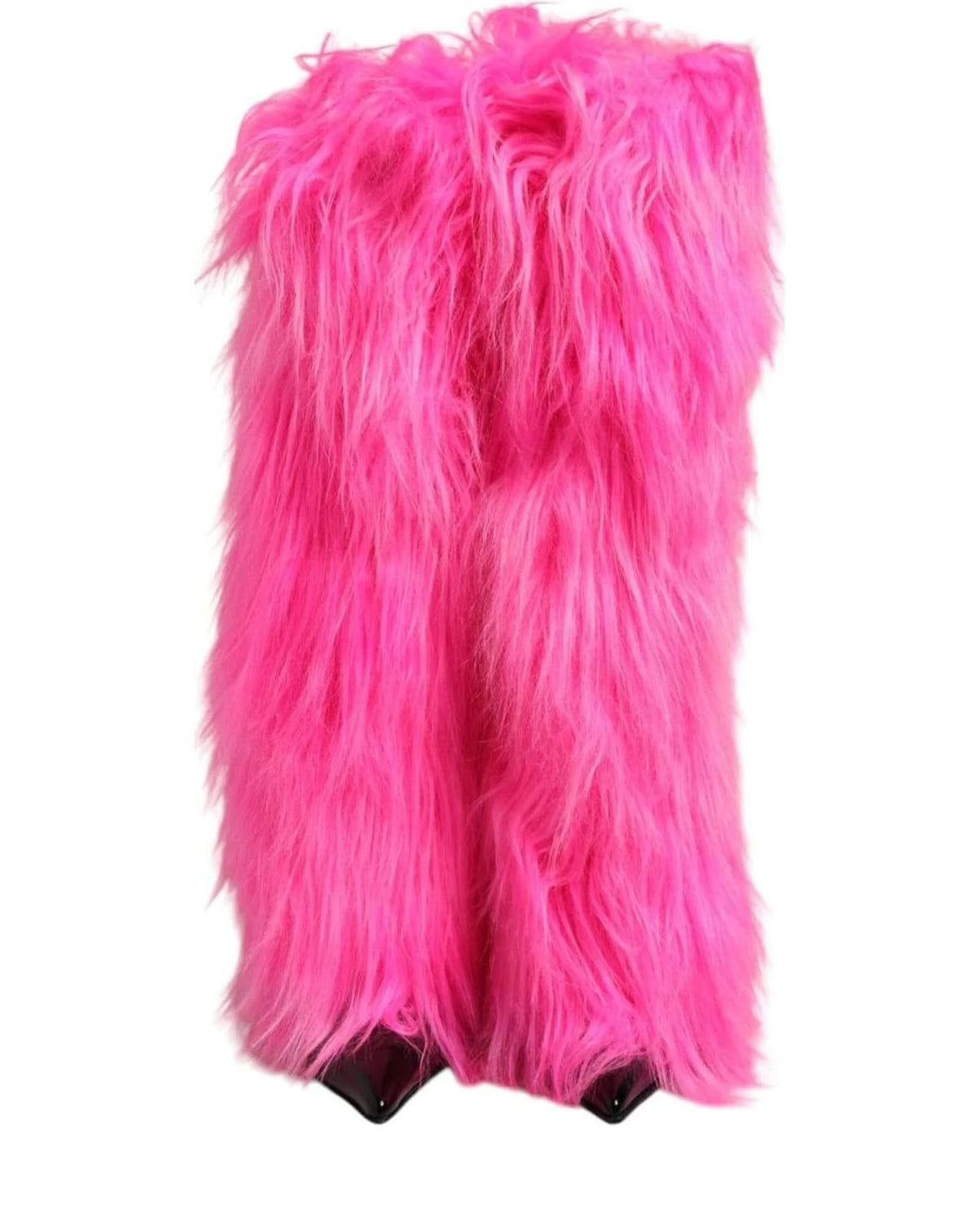 Dolce & Gabbana Pink Leather Faux Fur High Heels Boots Shoes