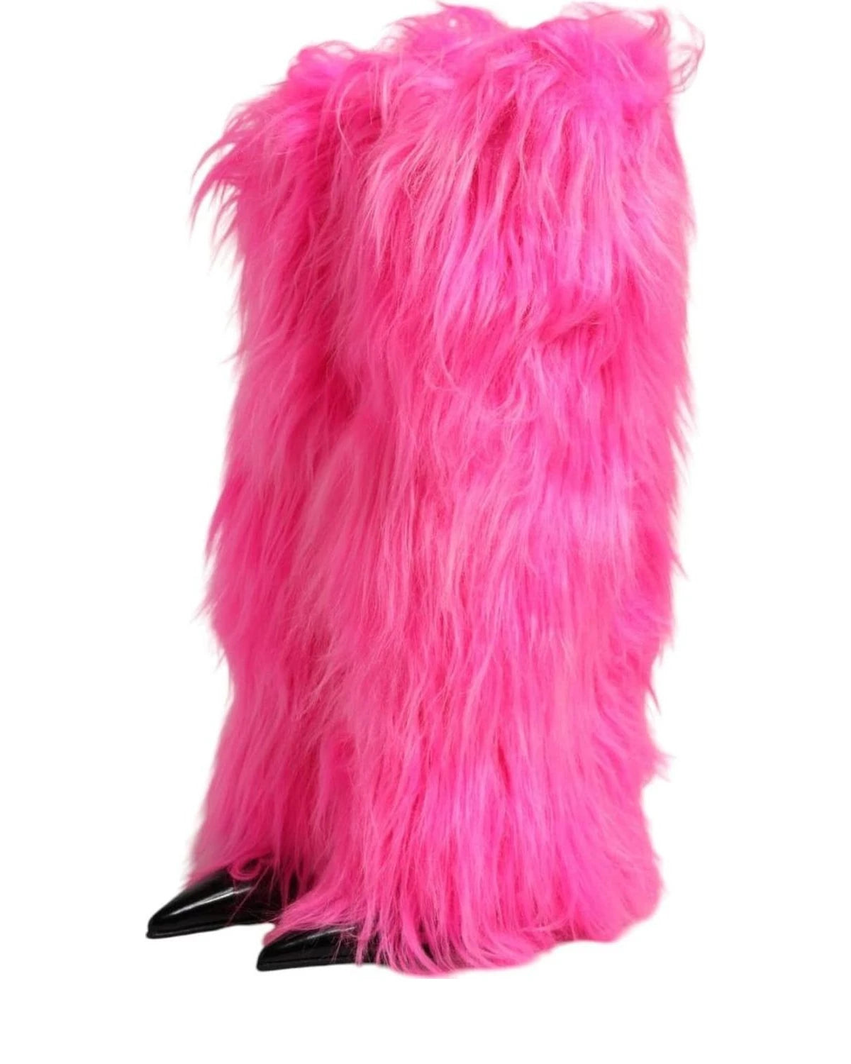 Dolce & Gabbana Pink Leather Faux Fur High Heels Boots Shoes
