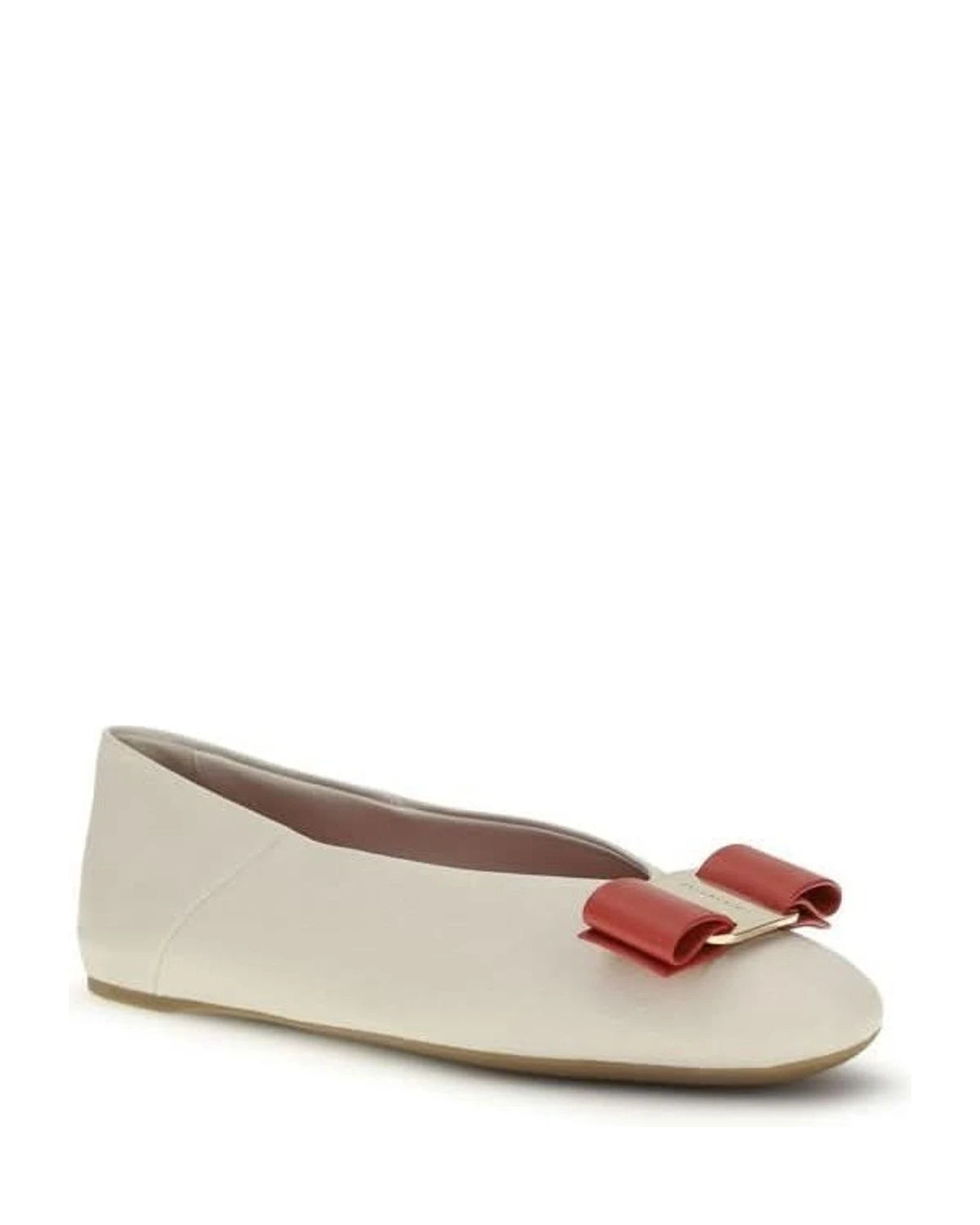 Ferragamo White Calf Leather Bos Taurus Ballet Flats