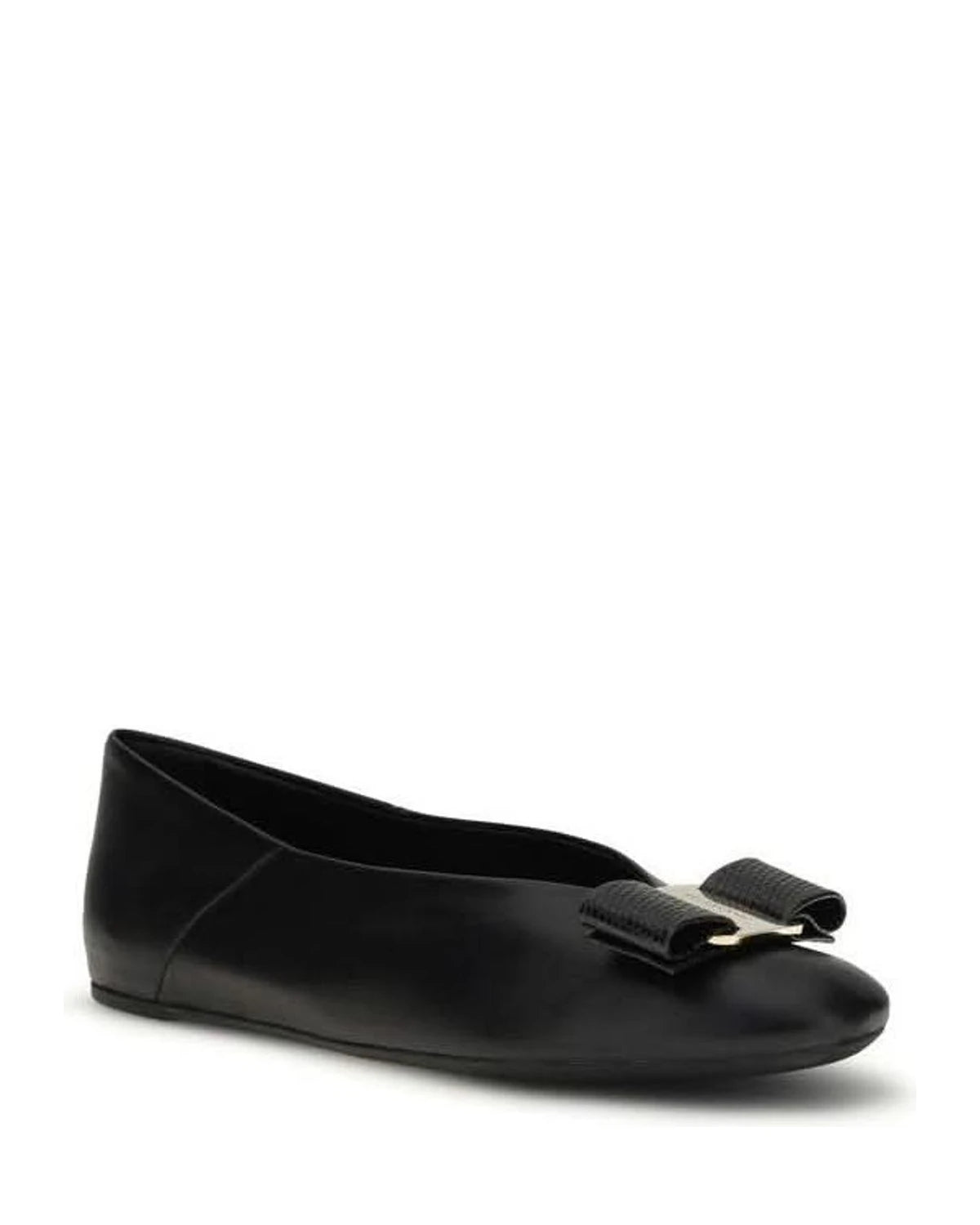 Ferragamo Black Calf Leather Bos Taurus Ballet Flats