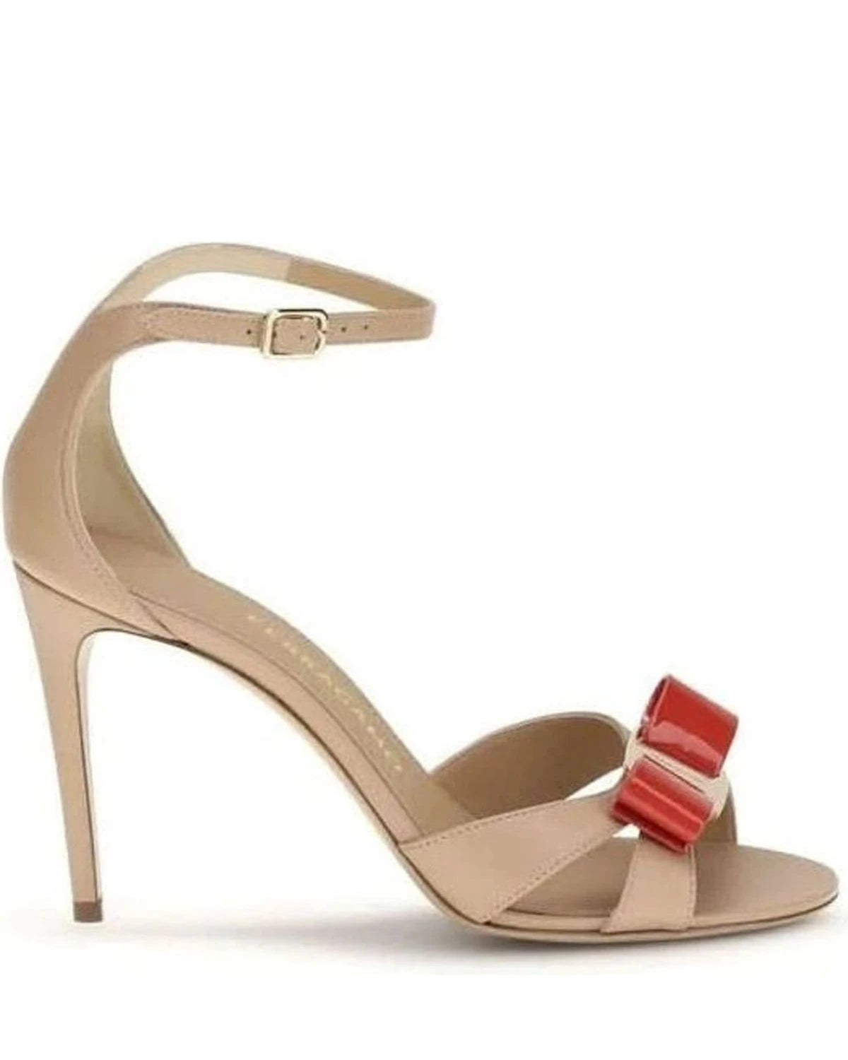 Ferragamo Beige Calf Leather Bos Taurus Stiletto Heel Sandals