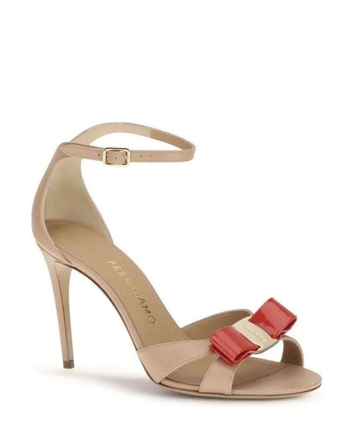Ferragamo Beige Calf Leather Bos Taurus Stiletto Heel Sandals