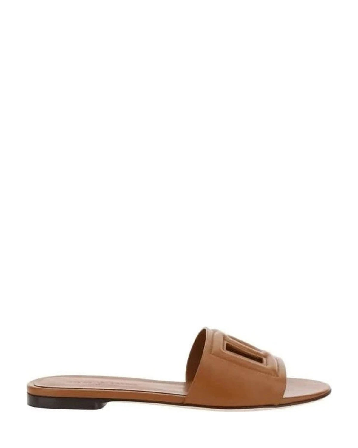 Dolce & Gabbana Brown Calf Leather Bos Taurus Flat Sandals