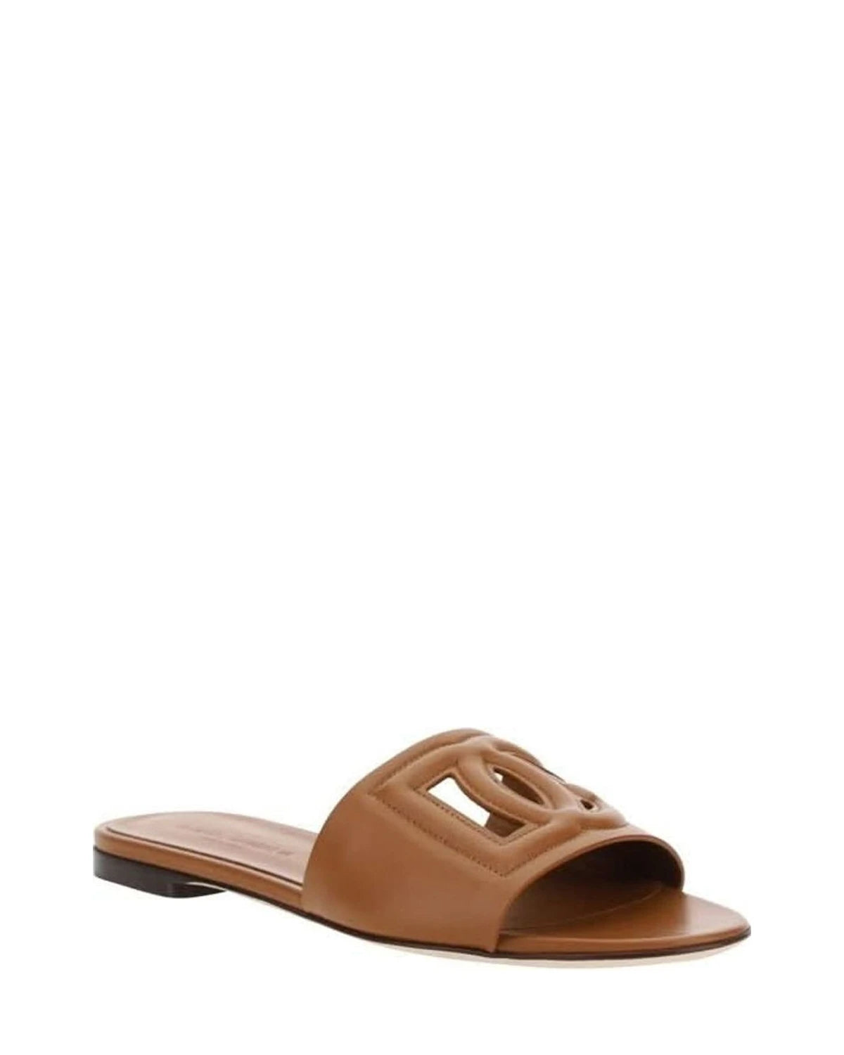 Dolce & Gabbana Brown Calf Leather Bos Taurus Flat Sandals
