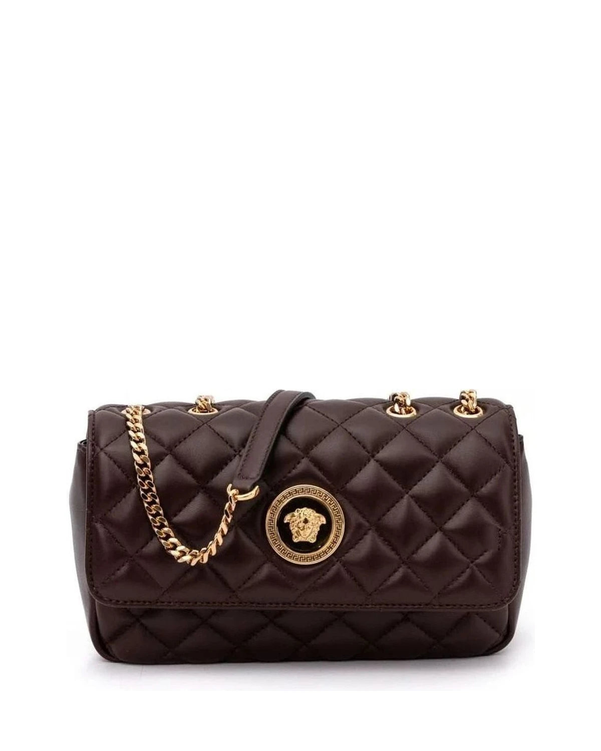 Versace Brown Leather Quilted Shoulder Strap Bag Glam Steals
