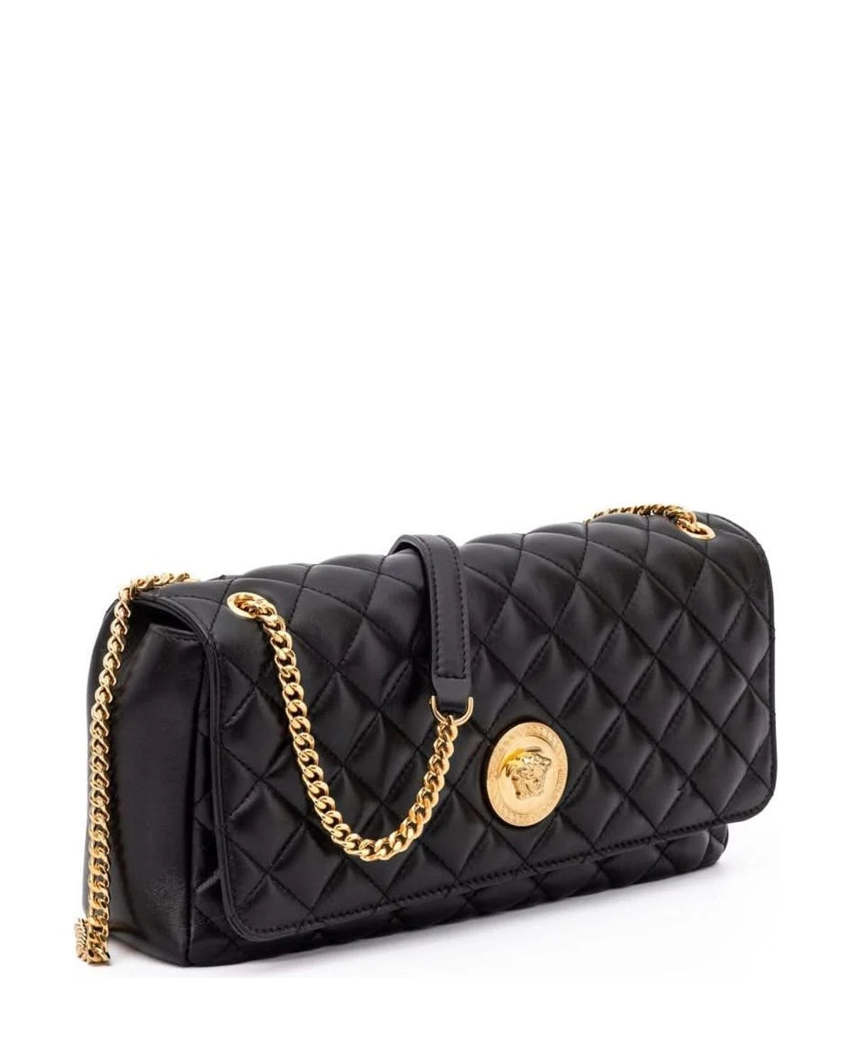 Versace Black Leather Quilted Shoulder Strap Bag Glam Steals