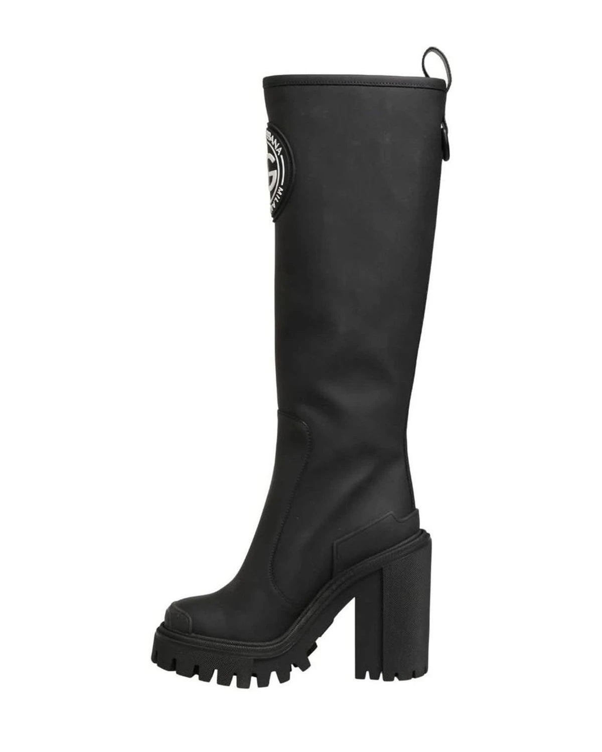 Dolce & Gabbana Black Leather Rubberised High Boots