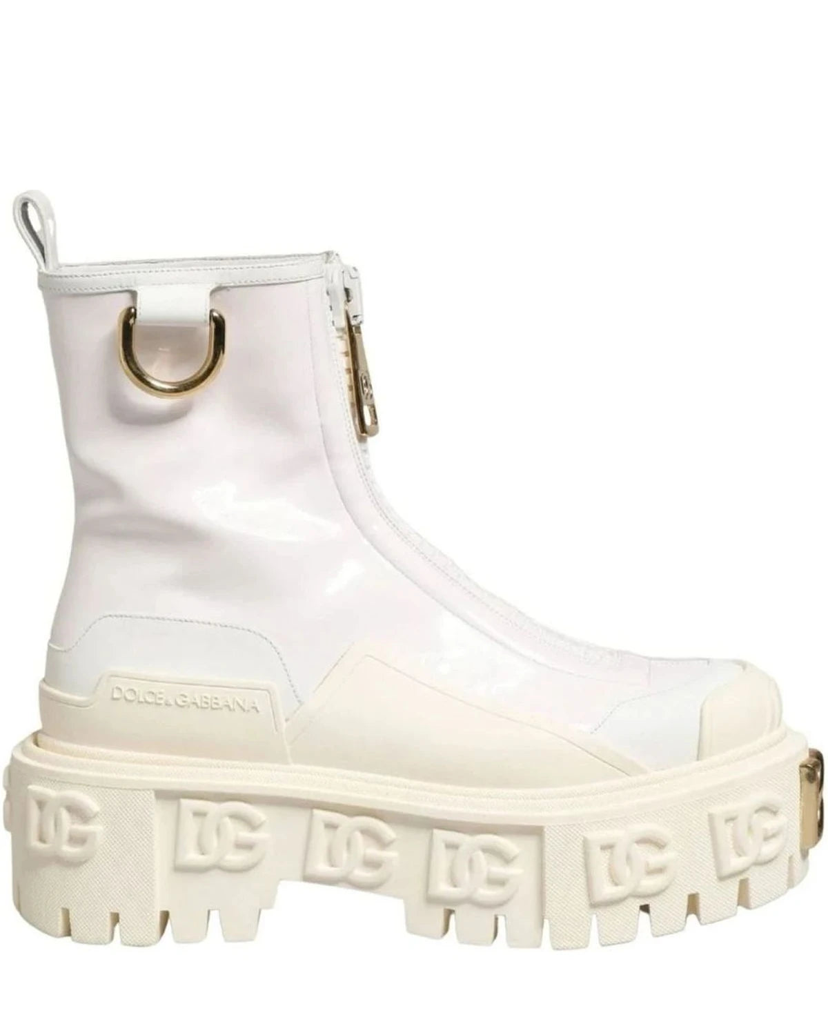 Dolce & Gabbana White Leather Rubber Logo Ankle Boots