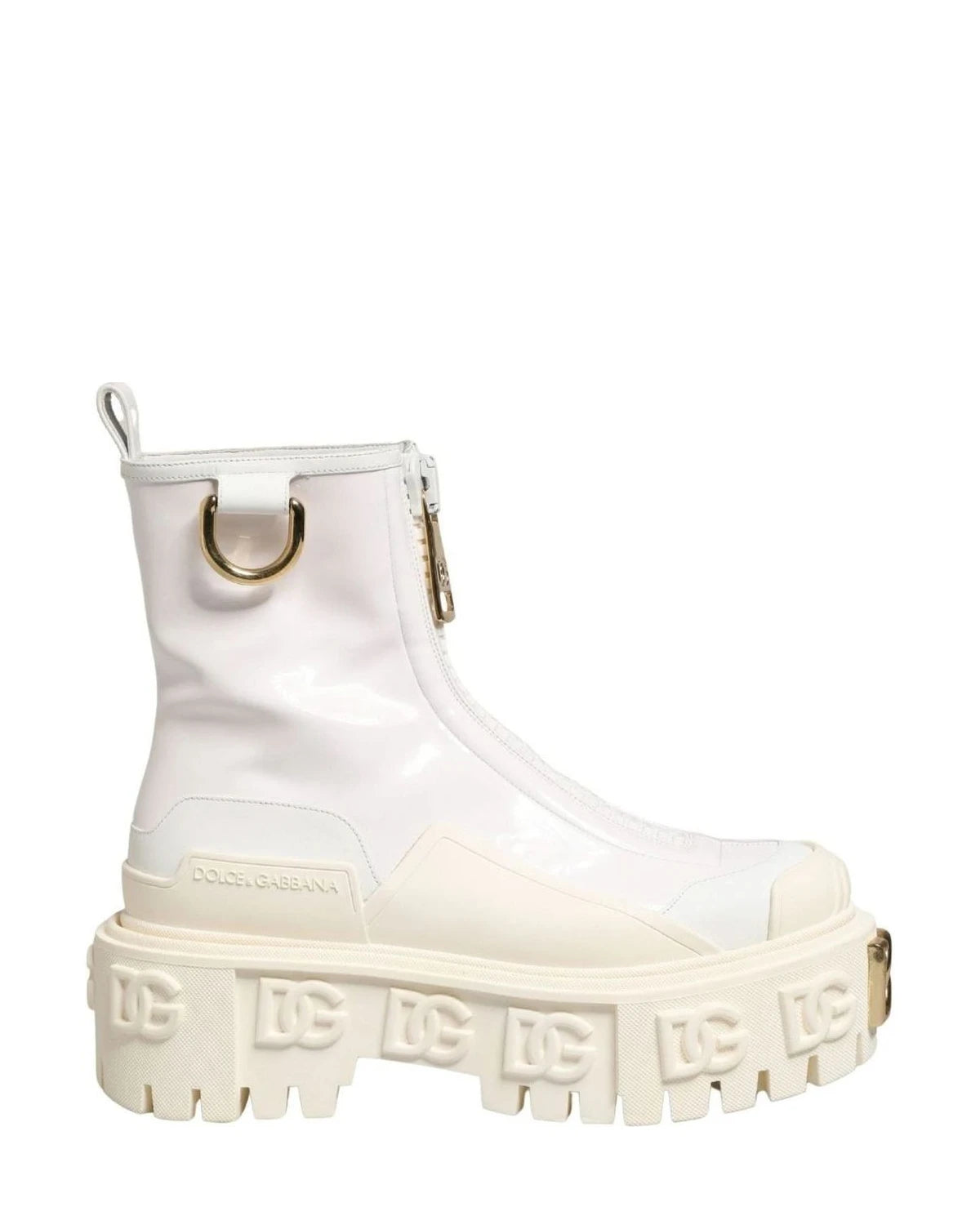 Dolce & Gabbana White Leather Rubber Logo Ankle Boots