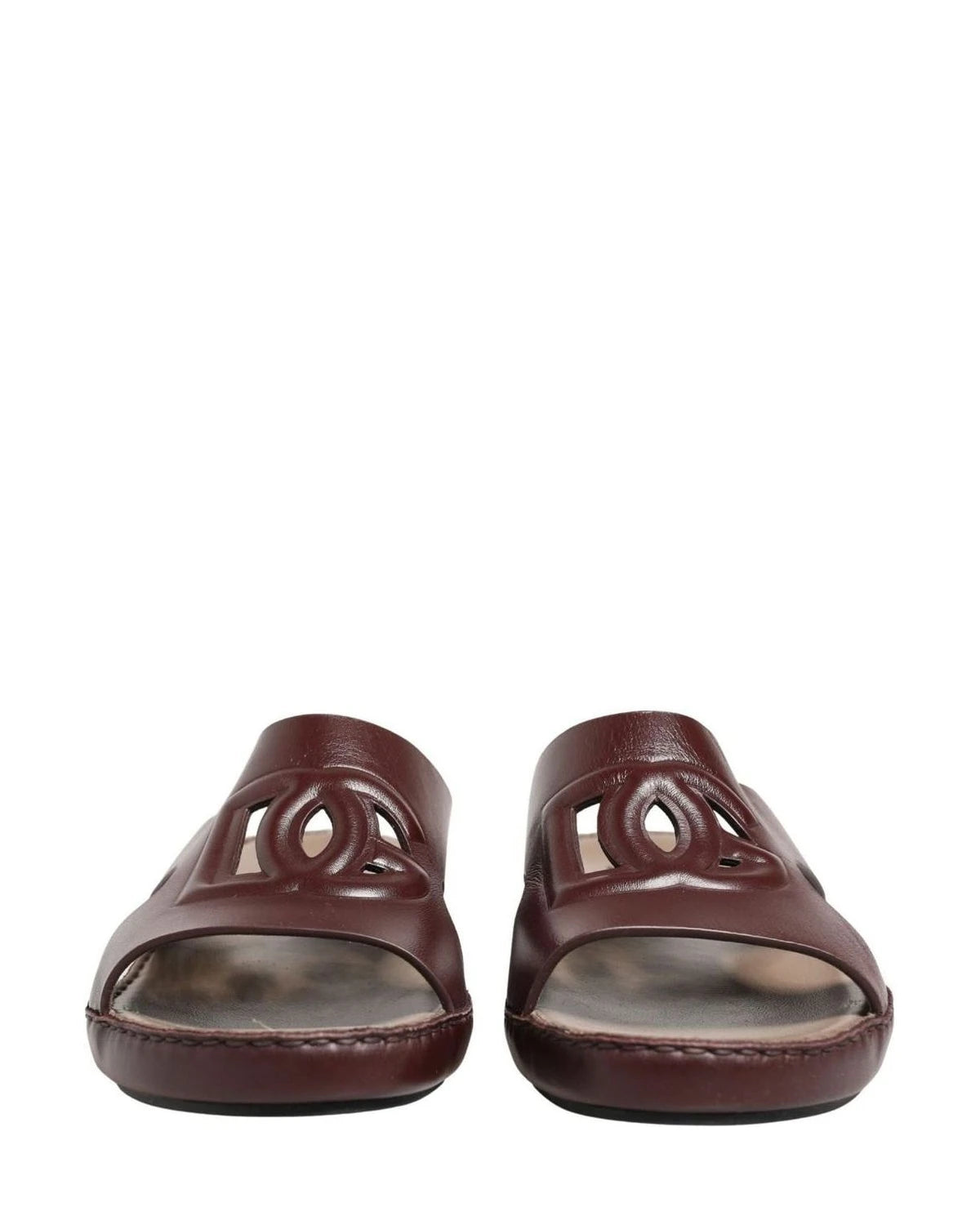 Dolce & Gabbana Leather Maroon Cutout Dg Logo Sandals