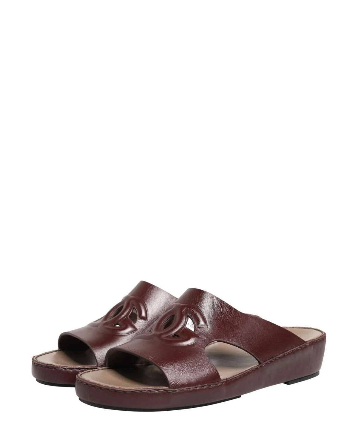 Dolce & Gabbana Leather Maroon Cutout Dg Logo Sandals