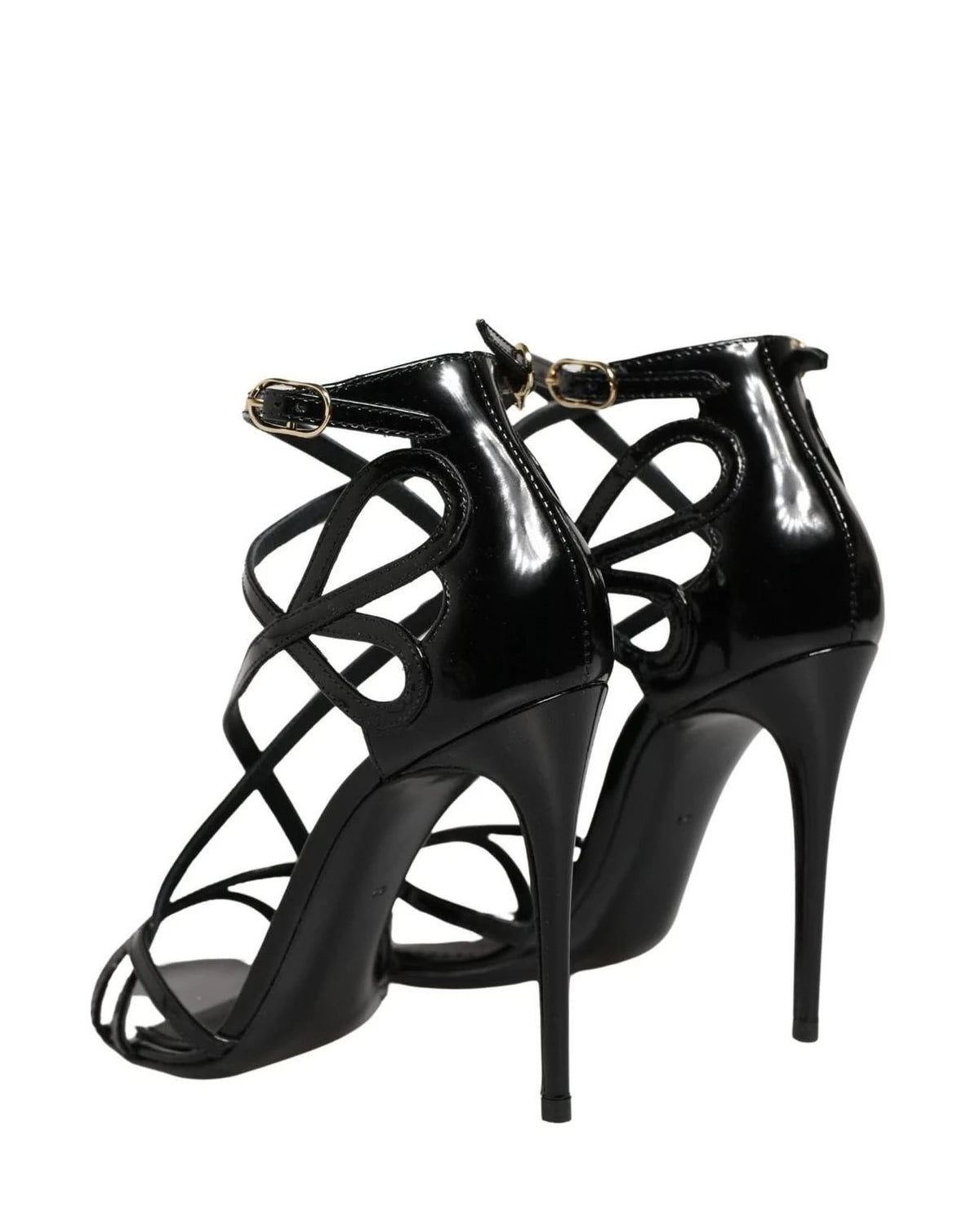 Dolce & Gabbana Black Leather Stiletto Heel Sandals Shoes