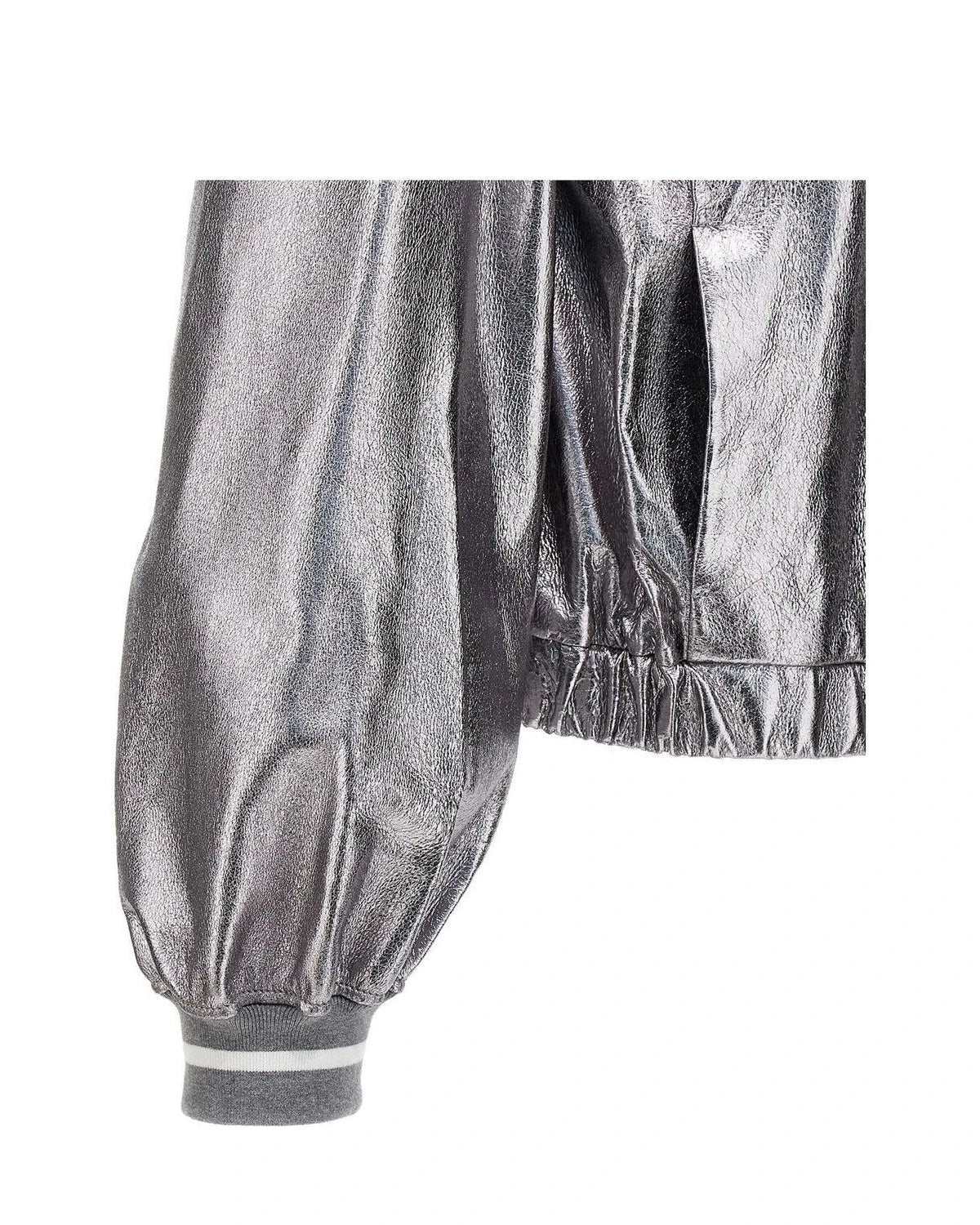 Brunello Cucinelli Bomber Jacket in silver, Leather — view 4