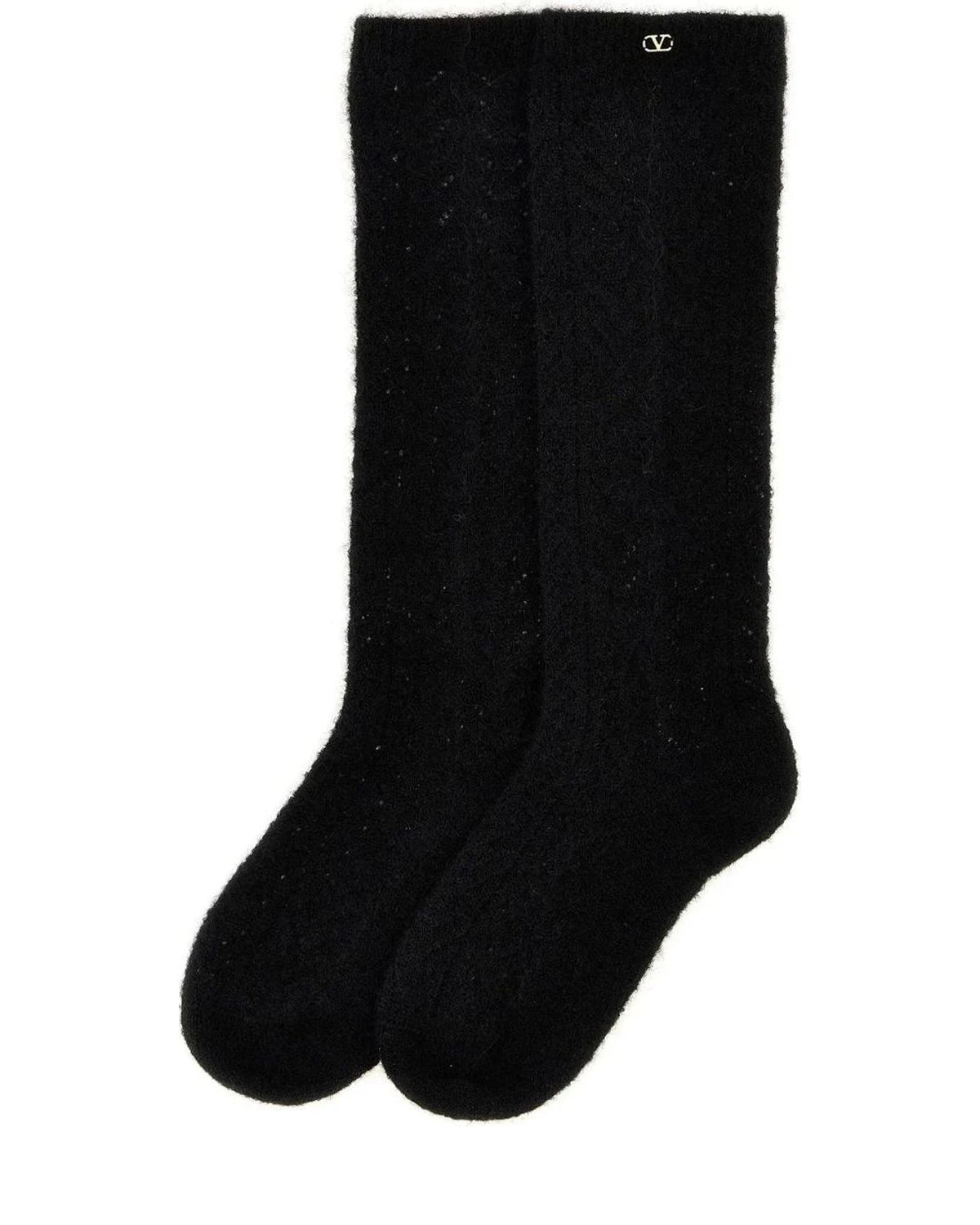 Valentino Garavani Thermal Sock in black, Mohair Wool — view 2