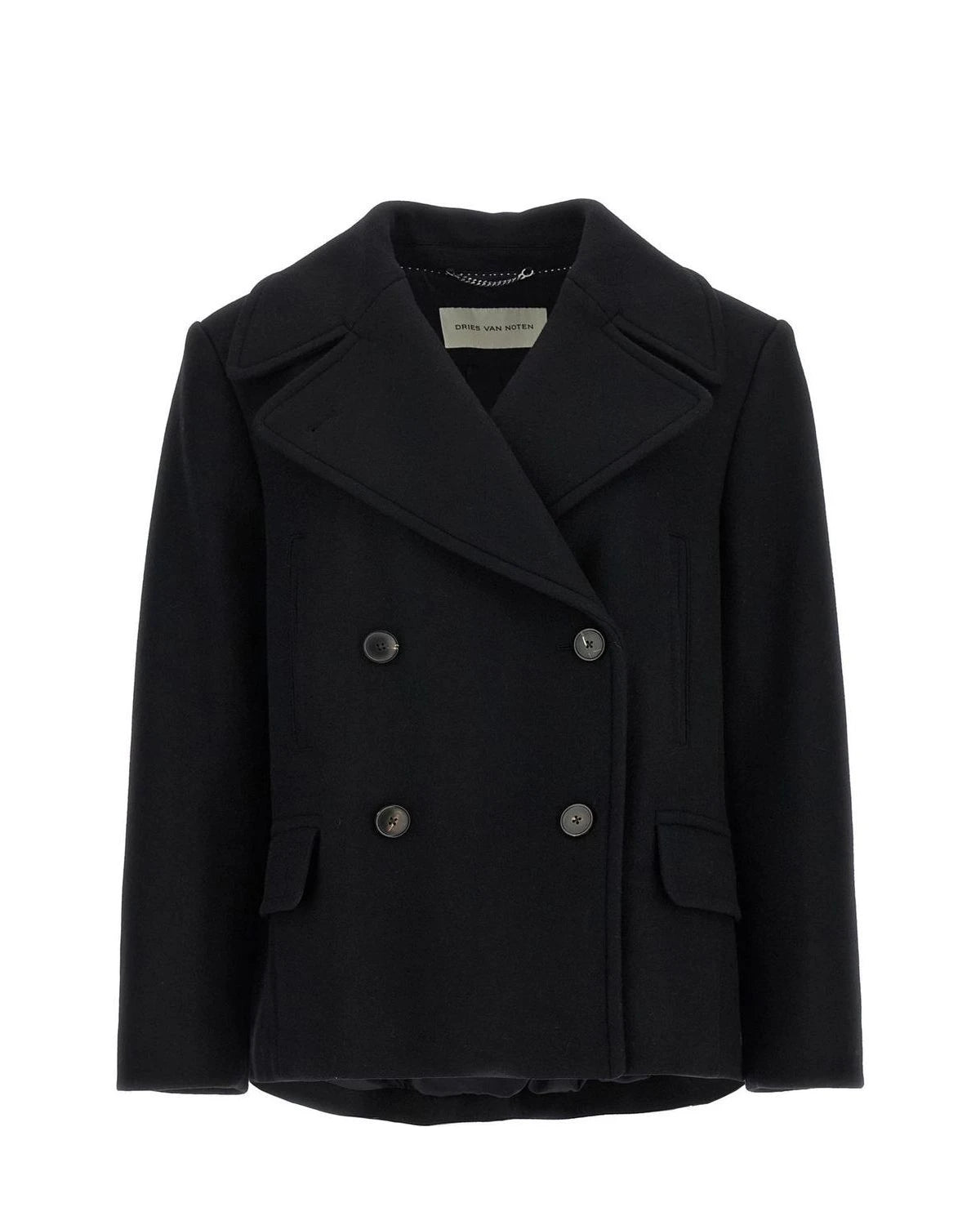 Dries Van Noten Pea Coat in black, Wool