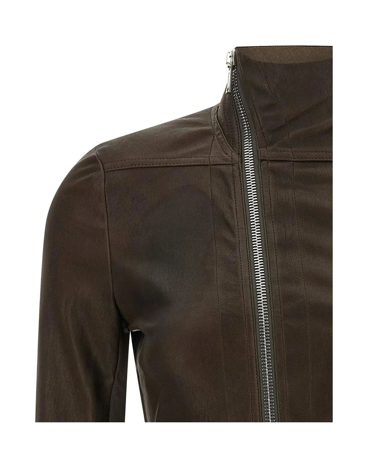 Rick Owens Trucker Jacket in brown, Lamb Leather — view 3