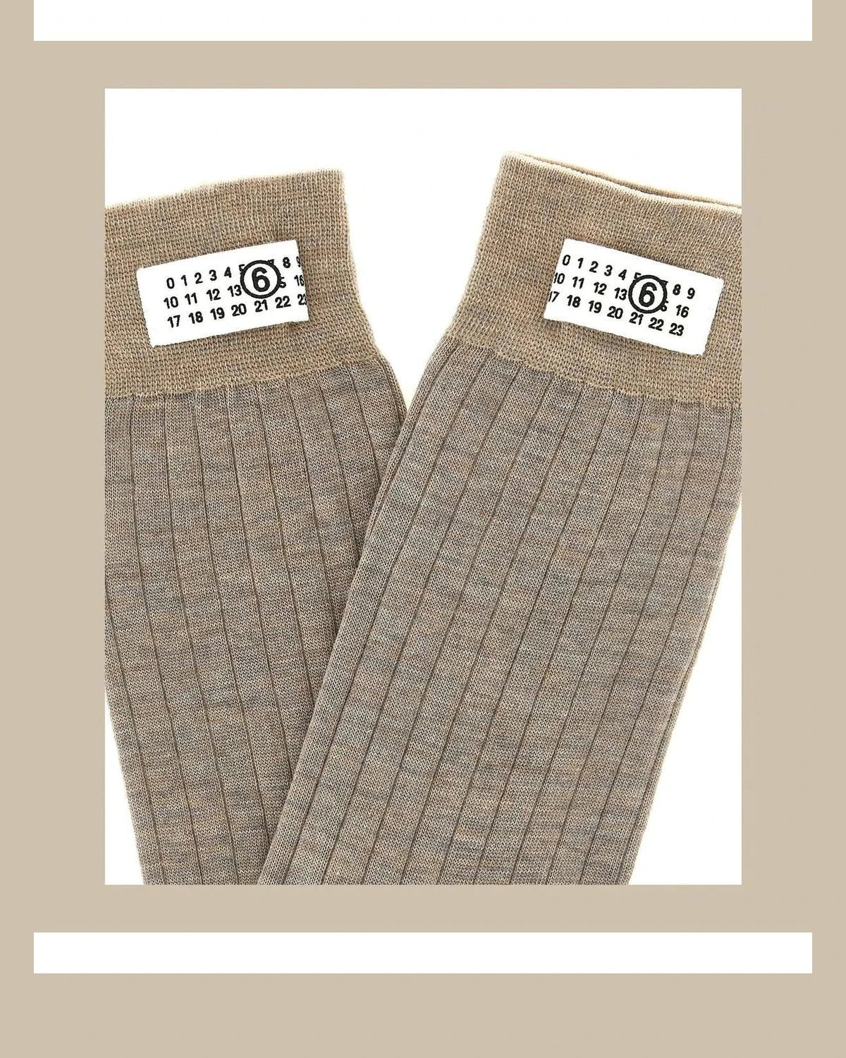 MM6 Maison Margiela Crew Sock in beige, Wool — view 3