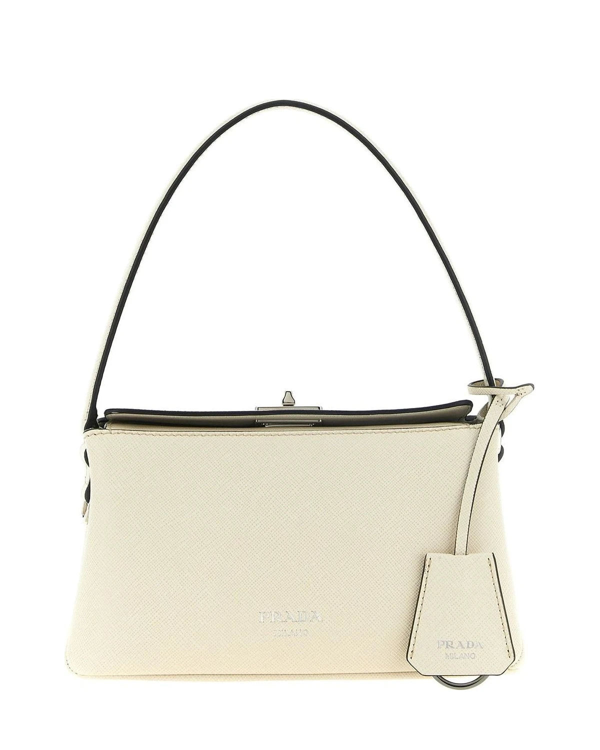 Prada Baguette Handbag in white, Calfskin Leather