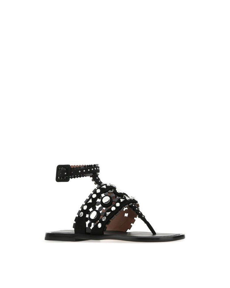 Alaïa Black Leather Flat Sandals Glam Steals