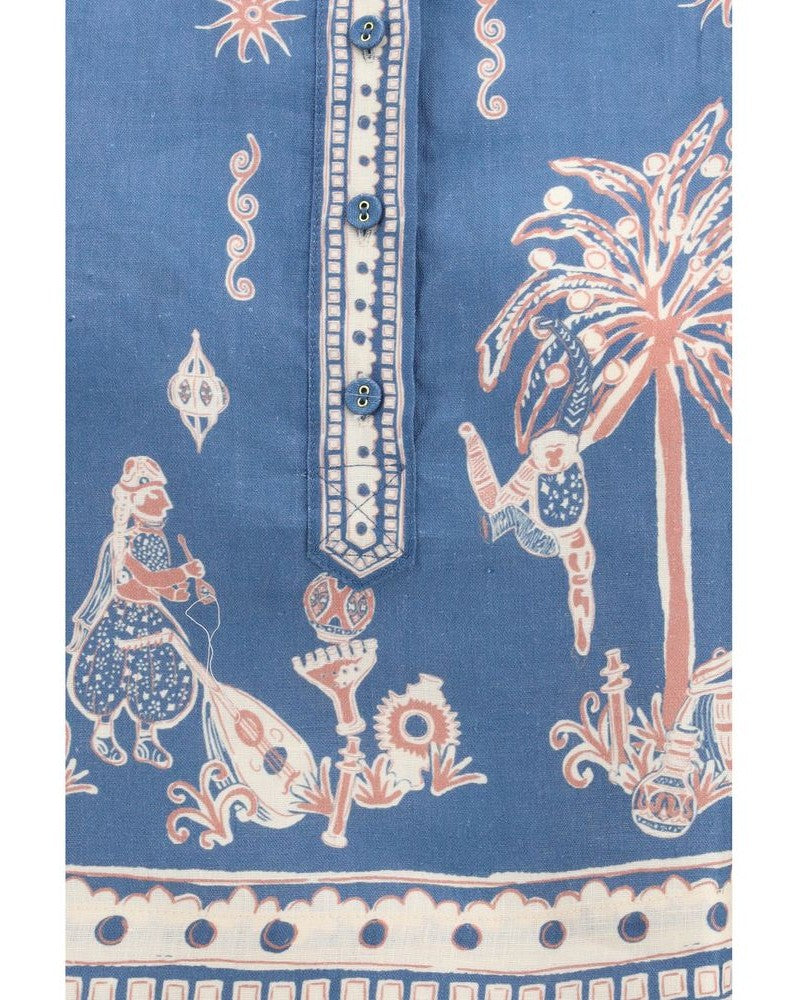 Alemais Blue Linen Pattern Shirt