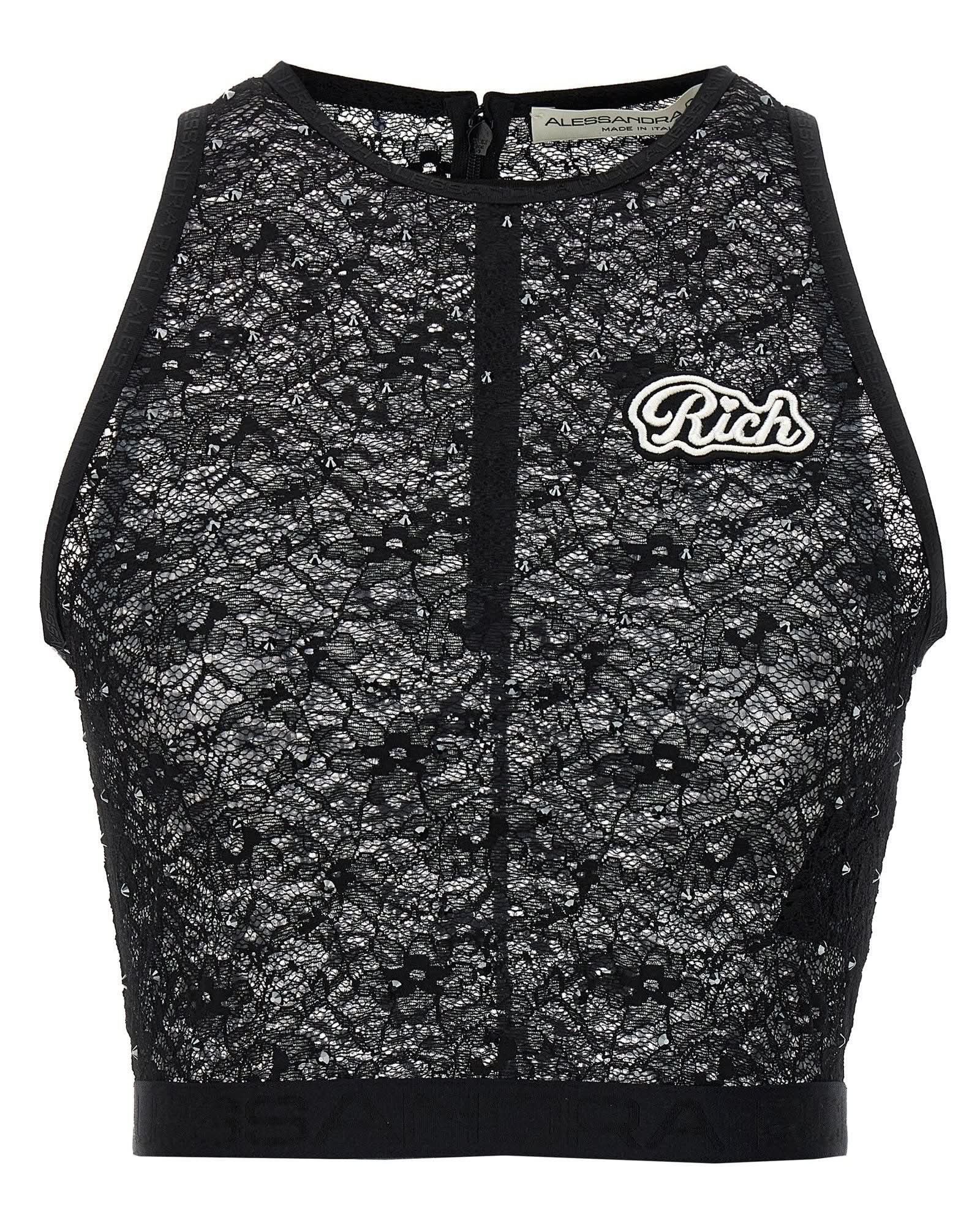 Alessandra Rich Lace Rhinestone Top Glam Steals