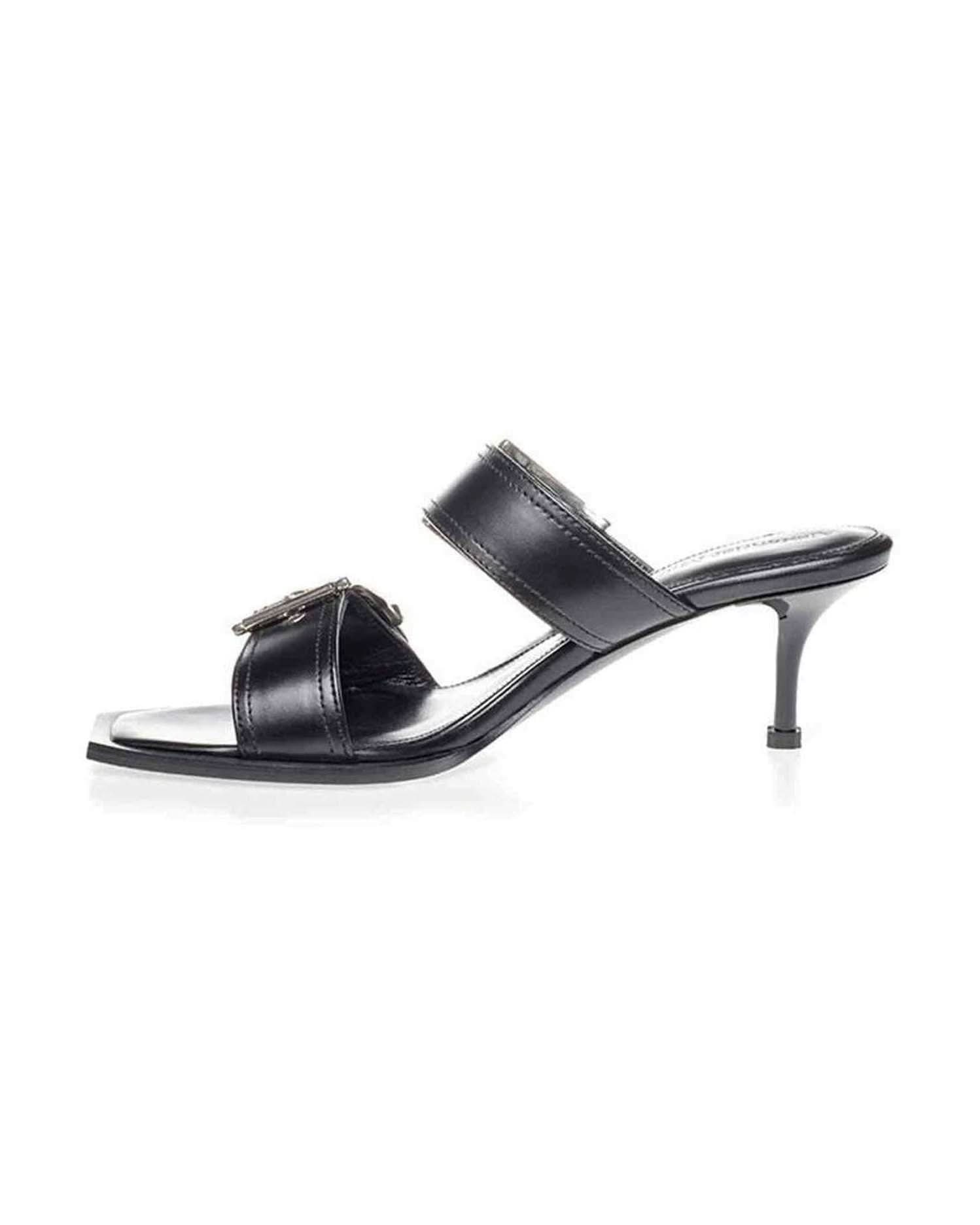 Alexander Mcqueen Black Elevate Your Steps In Timeless Leather Sandals Heels
