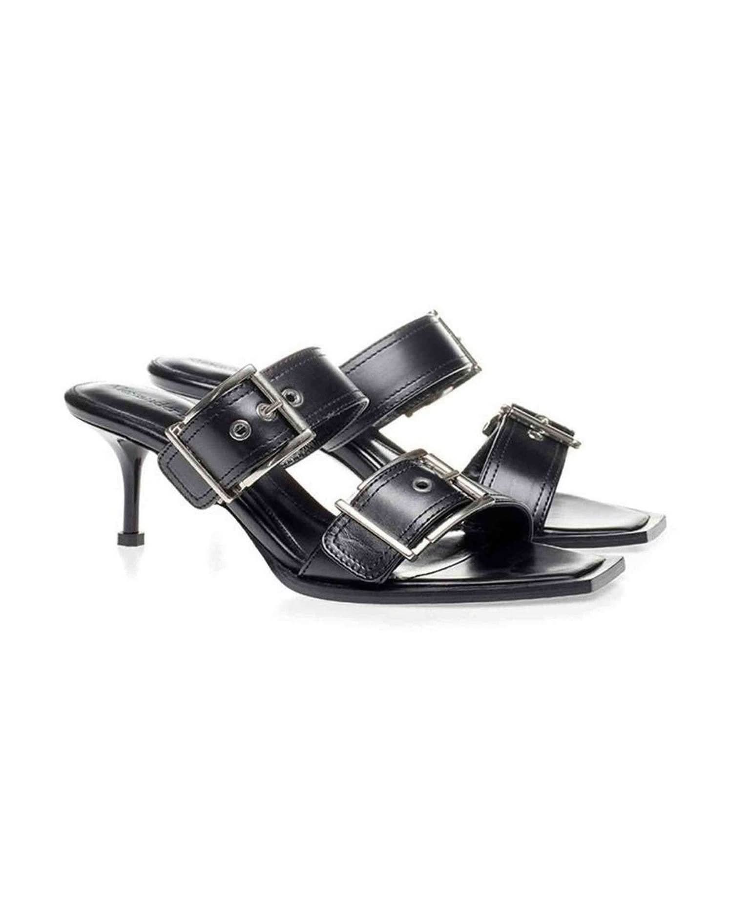 Alexander Mcqueen Black Elevate Your Steps In Timeless Leather Sandals Heels