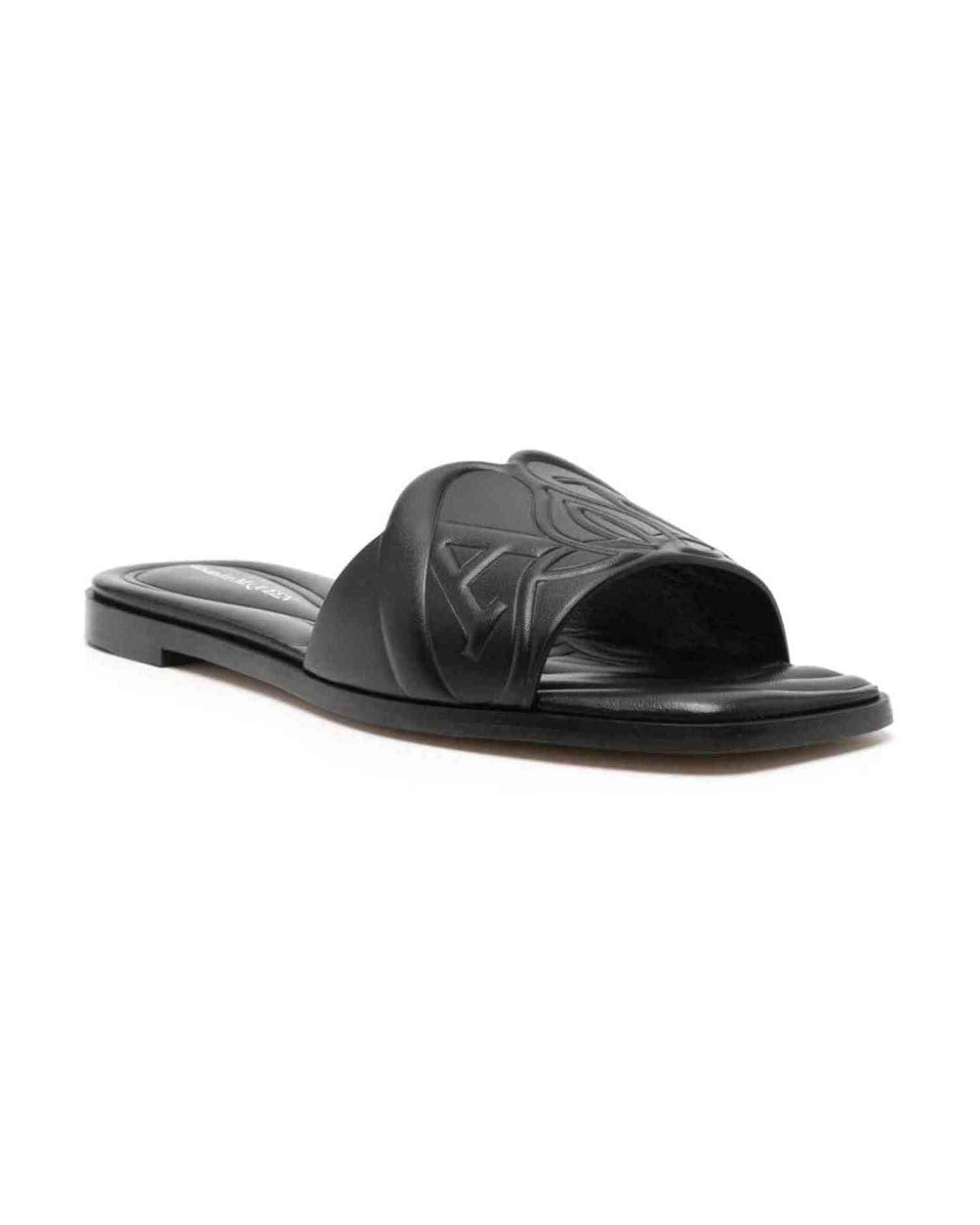 Alexander Mcqueen Leather Logo Embossed Sandals Glam Steals