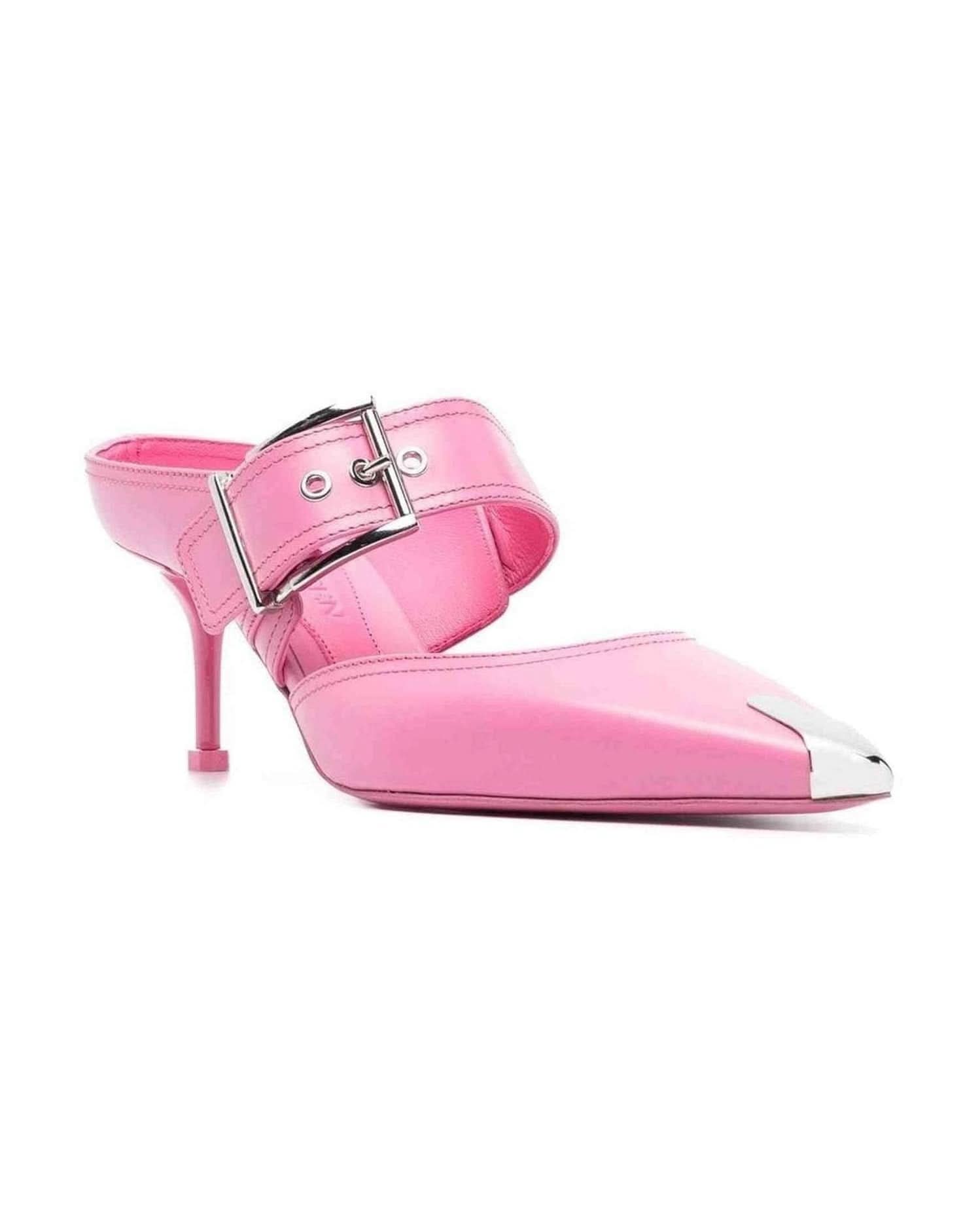 Alexander Mcqueen Metallic 75Mm Toe Cap Detail Mules Heels