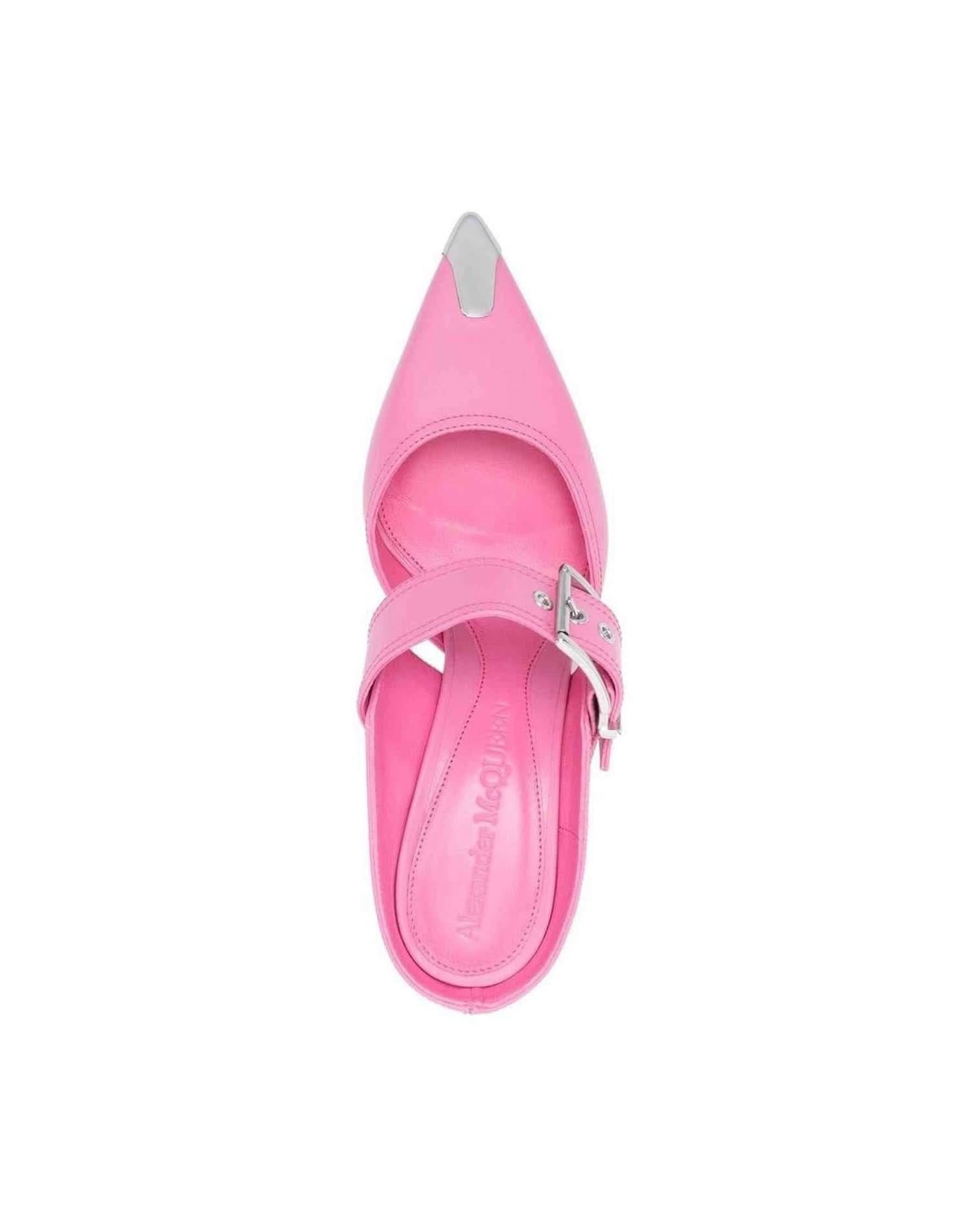 Alexander Mcqueen Metallic 75Mm Toe Cap Detail Mules Heels