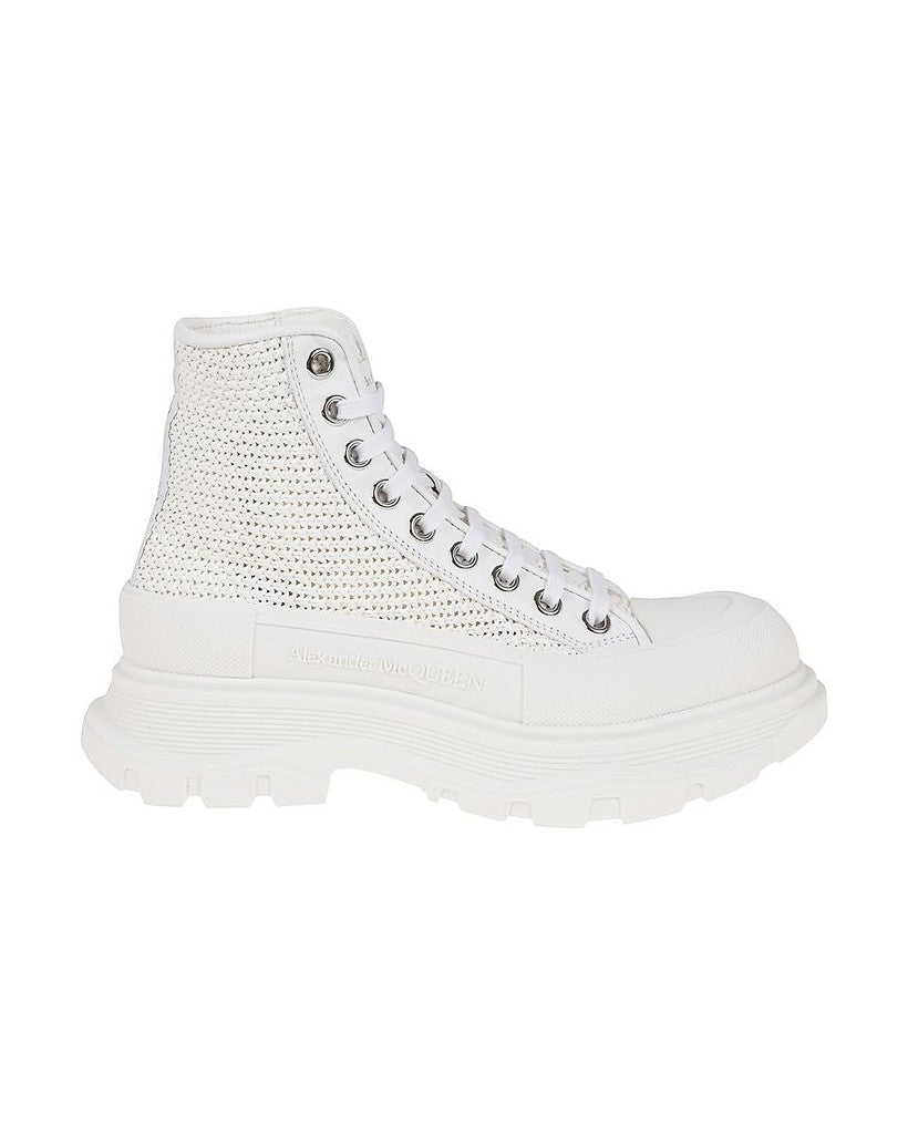 Alexander Mcqueen White Raffia High Top Sneakers Glam Steals