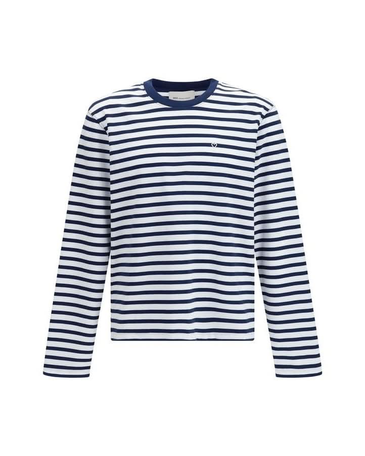 Ami Paris Blue Cotton Long Sleeve T-shirt Glam Steals
