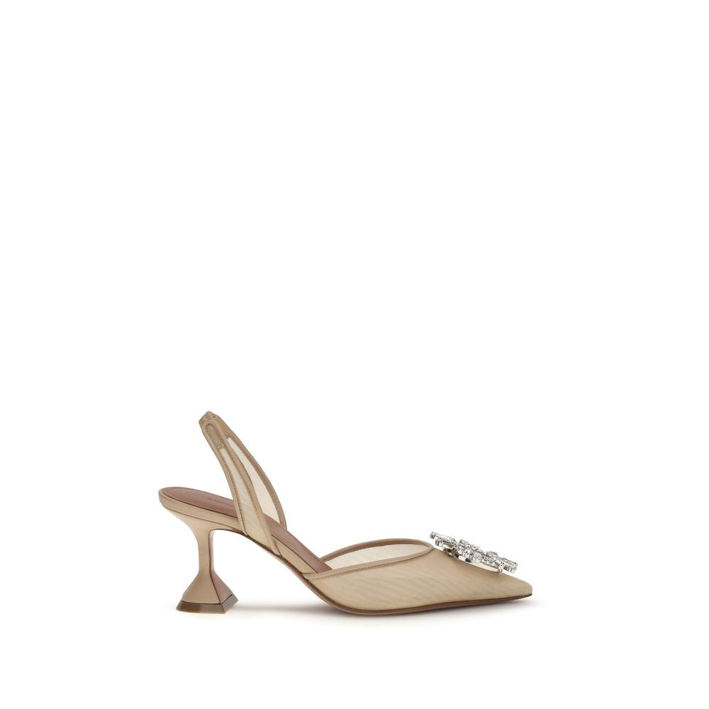 Amina Muaddi Beige Polyester High Heel Pumps Glam Steals