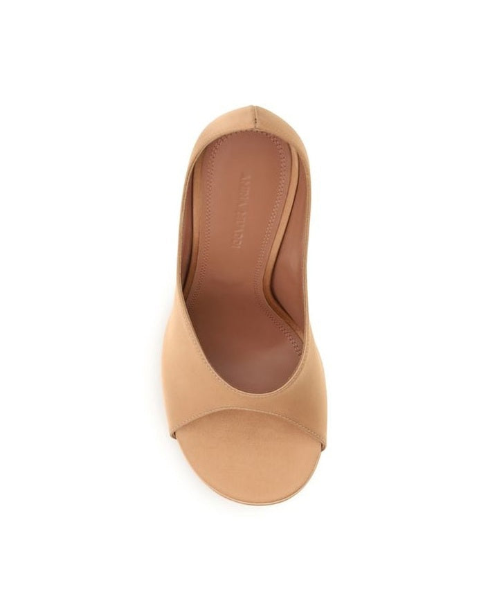Amina Muaddi Beige Silk Platform Pumps