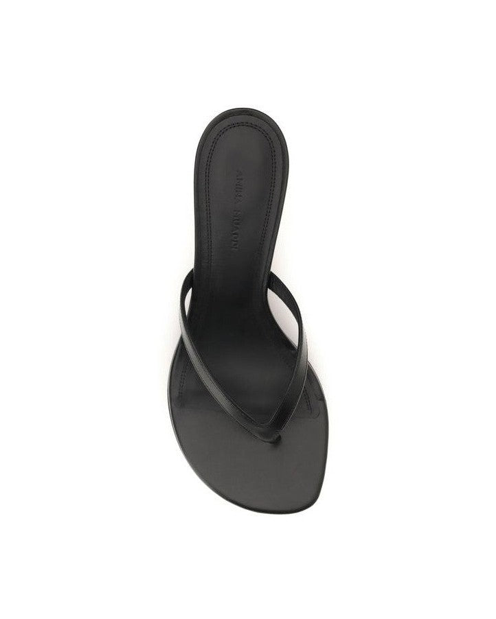 Amina Muaddi Black Lamb Ovis Aries Flat Sandals