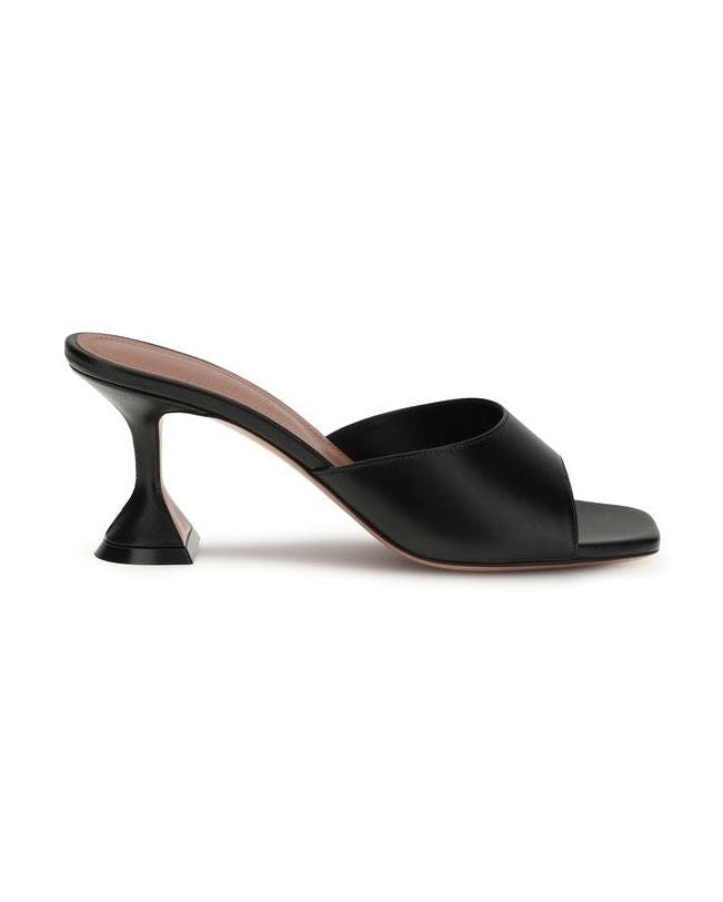 Amina Muaddi Black Leather Calf Bos Taurus Stiletto Heel Sandals Glam Steals