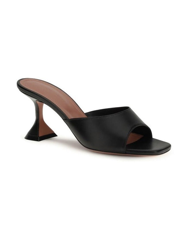 Amina Muaddi Black Leather Calf Bos Taurus Stiletto Heel Sandals Glam Steals