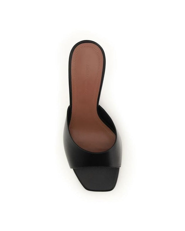 Amina Muaddi Black Leather Calf Bos Taurus Stiletto Heel Sandals Glam Steals