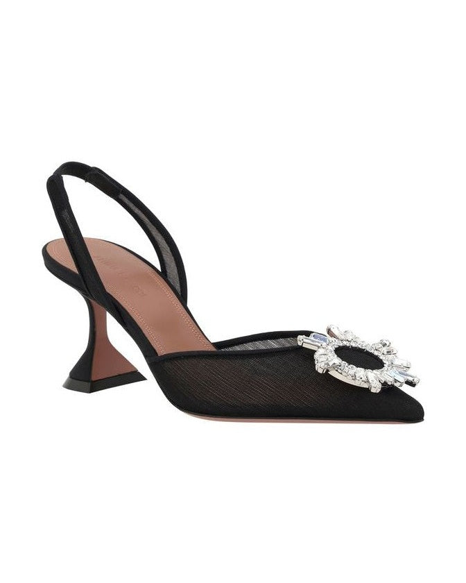 Amina Muaddi Black Nylon High Heel Pumps Glam Steals