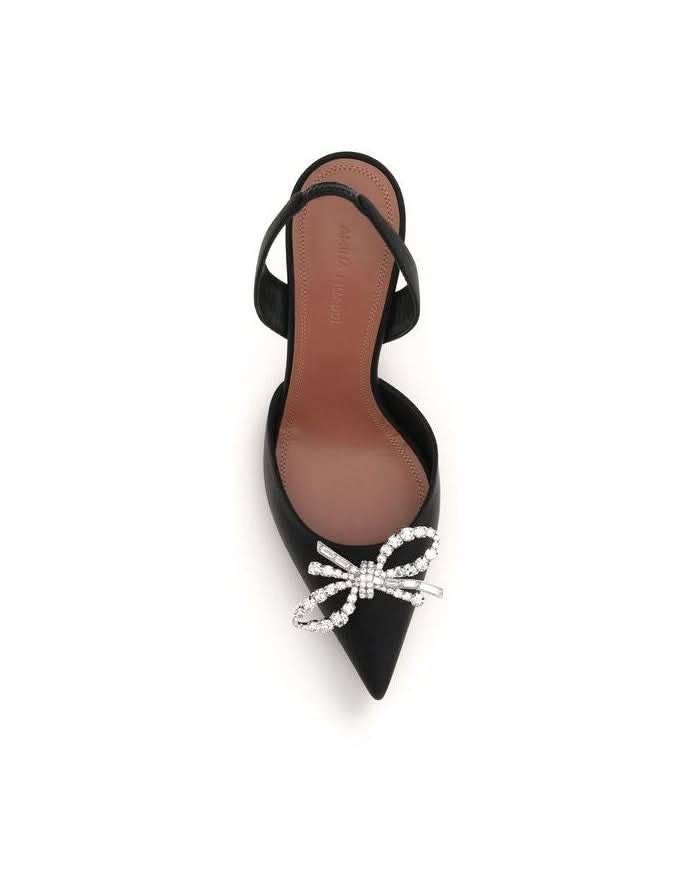 Amina Muaddi Black Silk Pumps