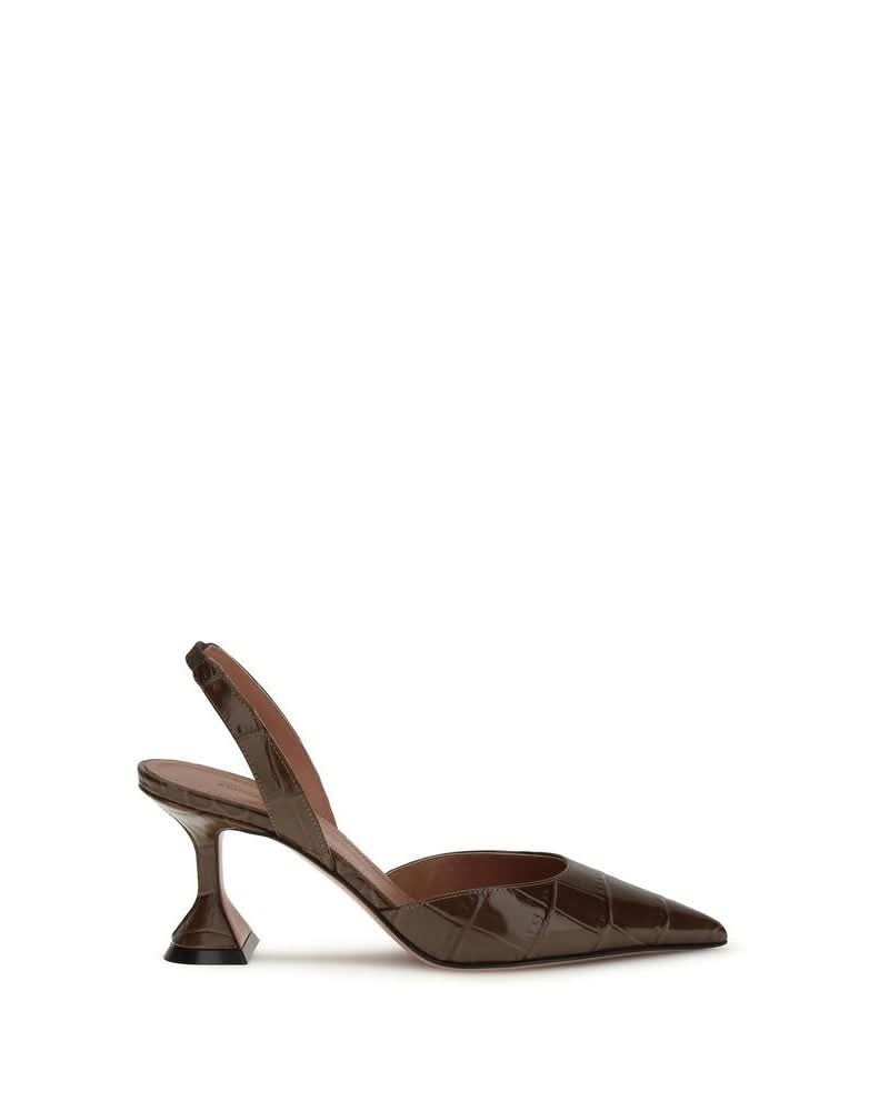 Amina Muaddi Brown Calf Leather Bos Taurus High Heel Pumps