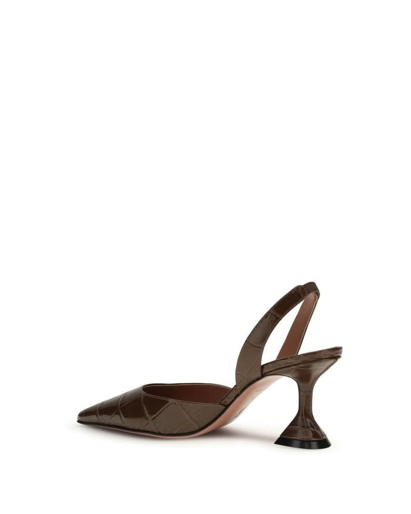 Amina Muaddi Brown Calf Leather Bos Taurus High Heel Pumps