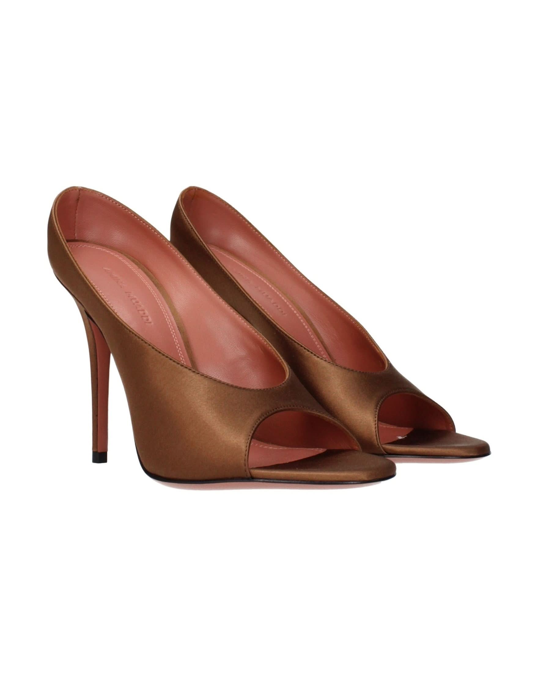 Amina Muaddi Brown Satin High Heel Pumps