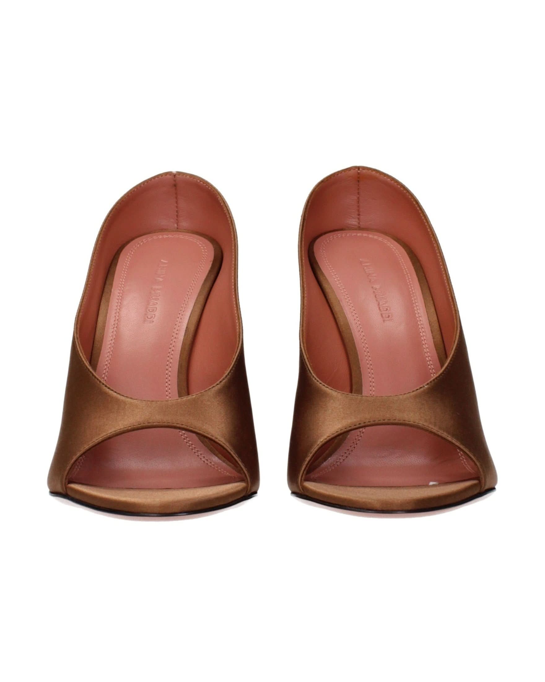 Amina Muaddi Brown Satin High Heel Pumps